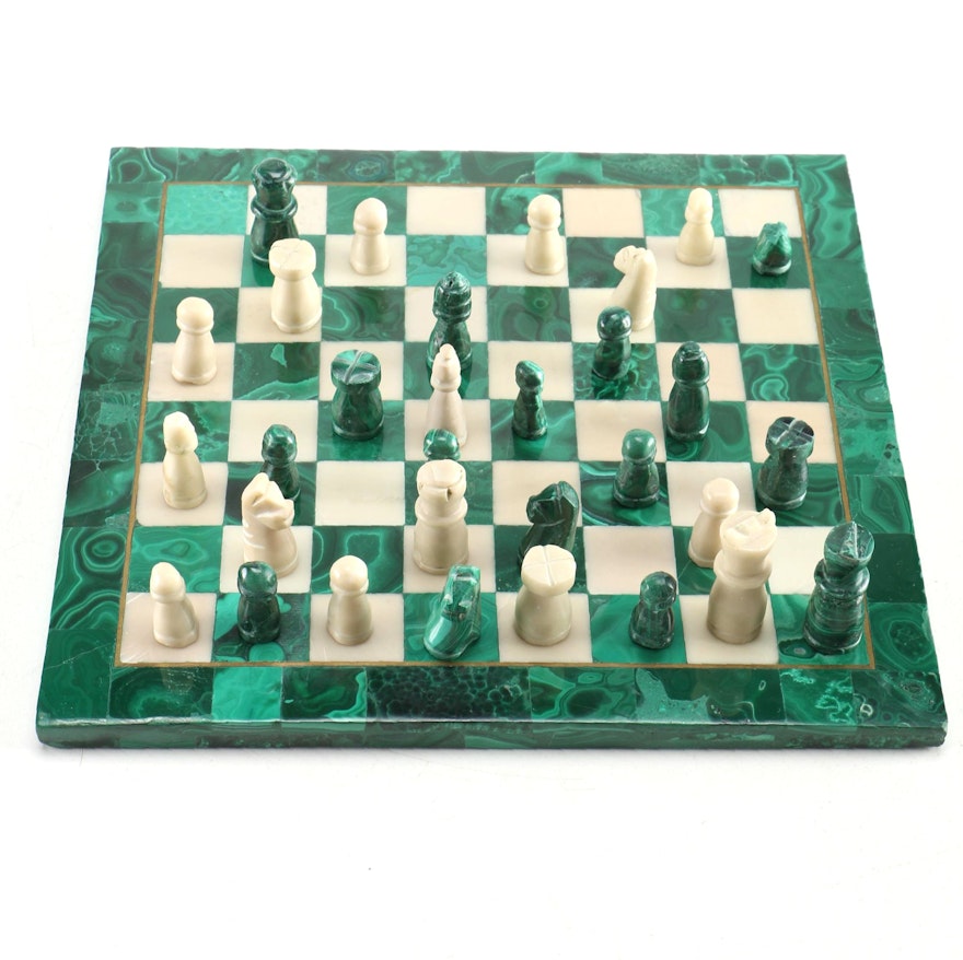 Malachite and Soapstone Miniature Chess Set