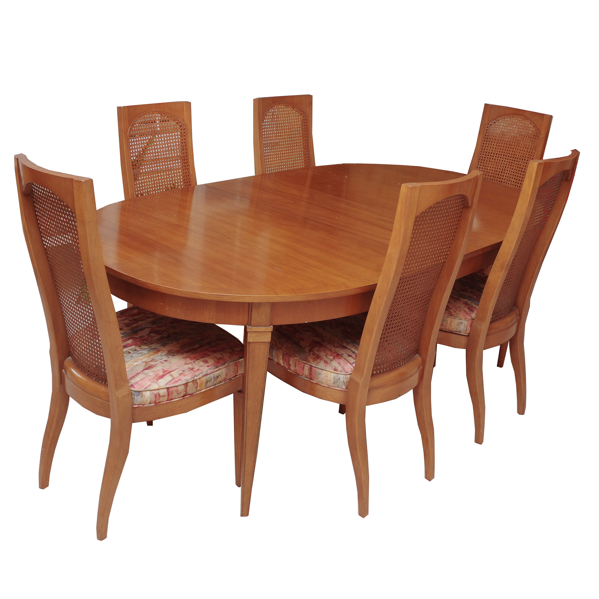 Neoclassical Style Dining Table With Six Cane Backl Chairs