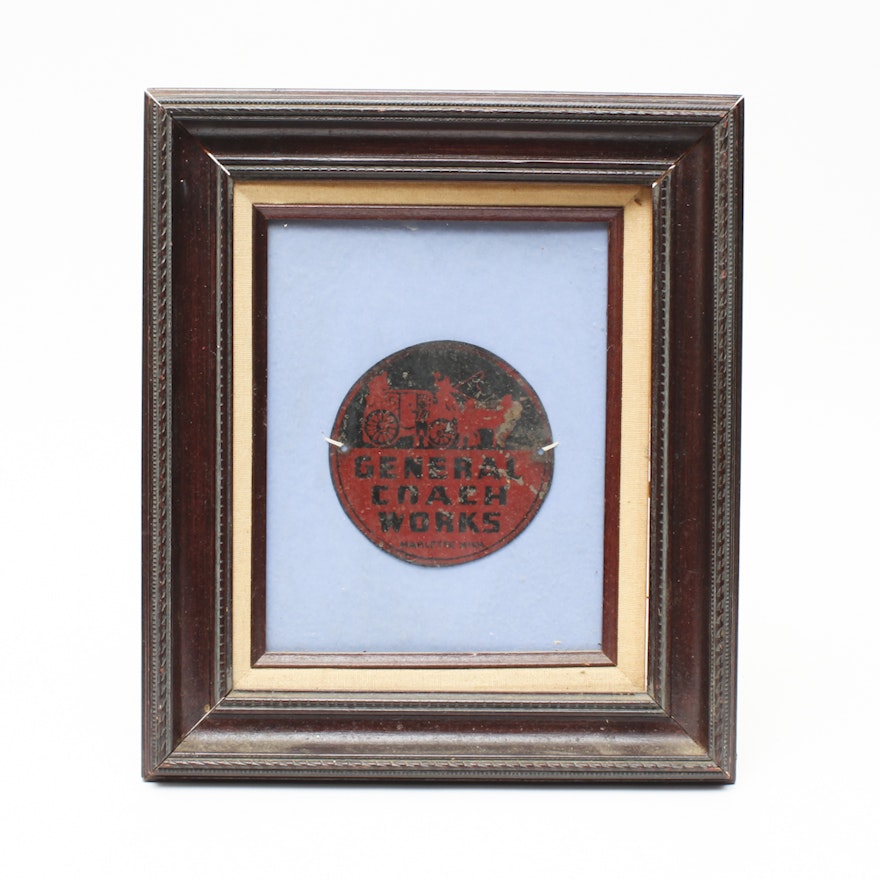 Framed Metal Sign for "General Coach Works"