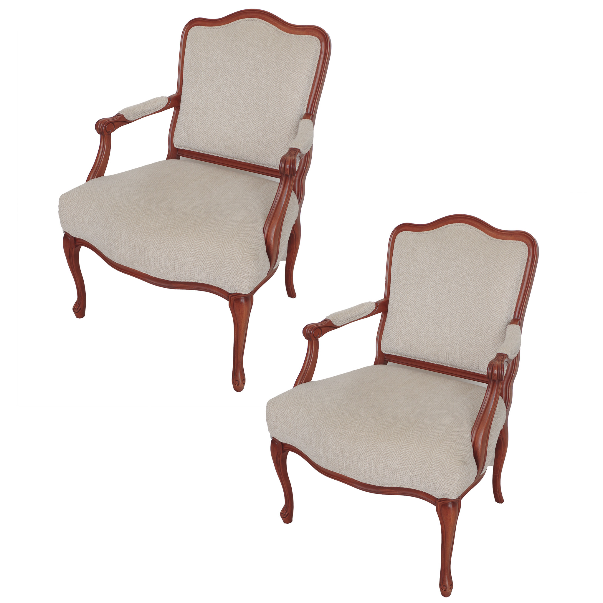 Pair of Louis XV Style Upholstered Armchairs