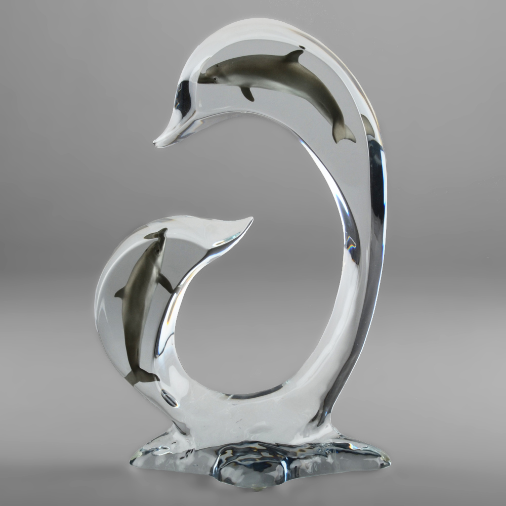 Robert Wyland Lucite Dolphin Sculpture