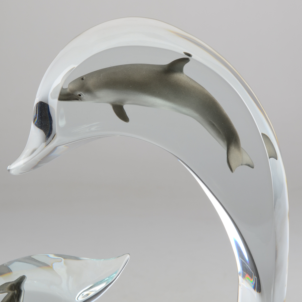 Robert Wyland Lucite Dolphin Sculpture