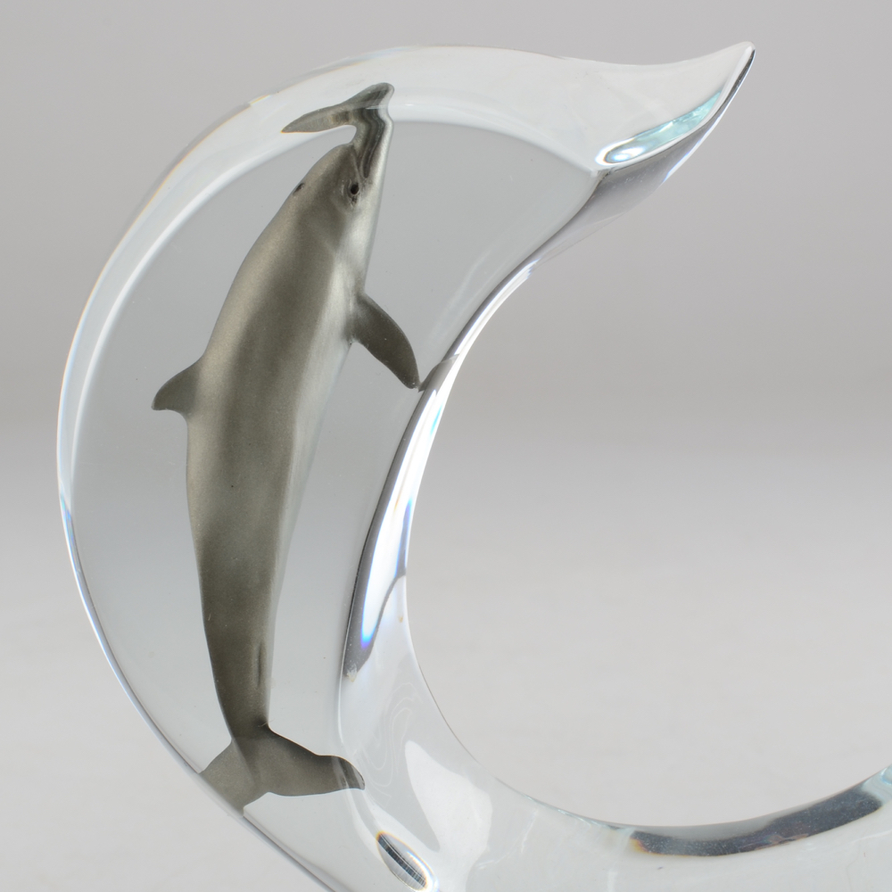 Robert Wyland Lucite Dolphin Sculpture