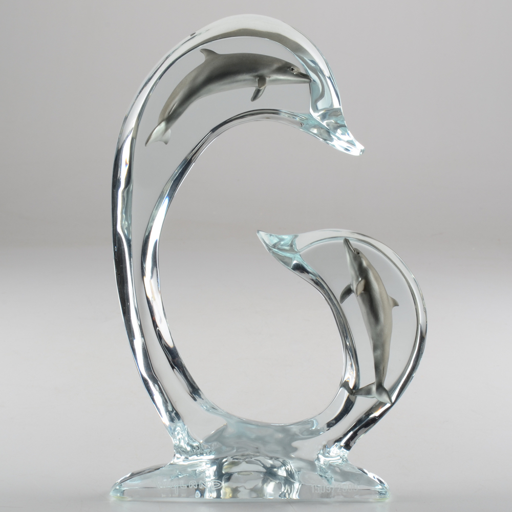 Robert Wyland Lucite Dolphin Sculpture