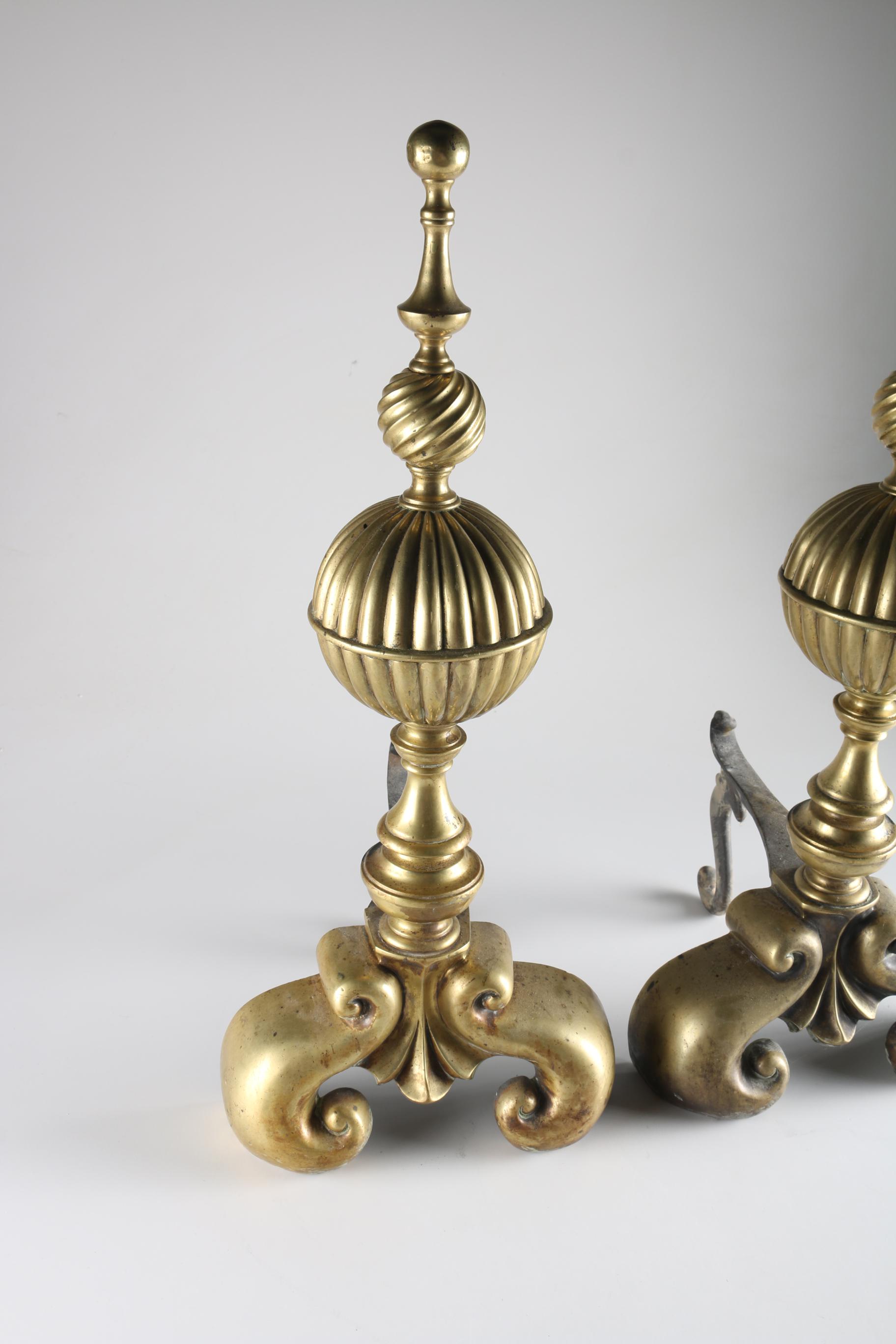 Pair of Antique Brass Fireplace Andirons