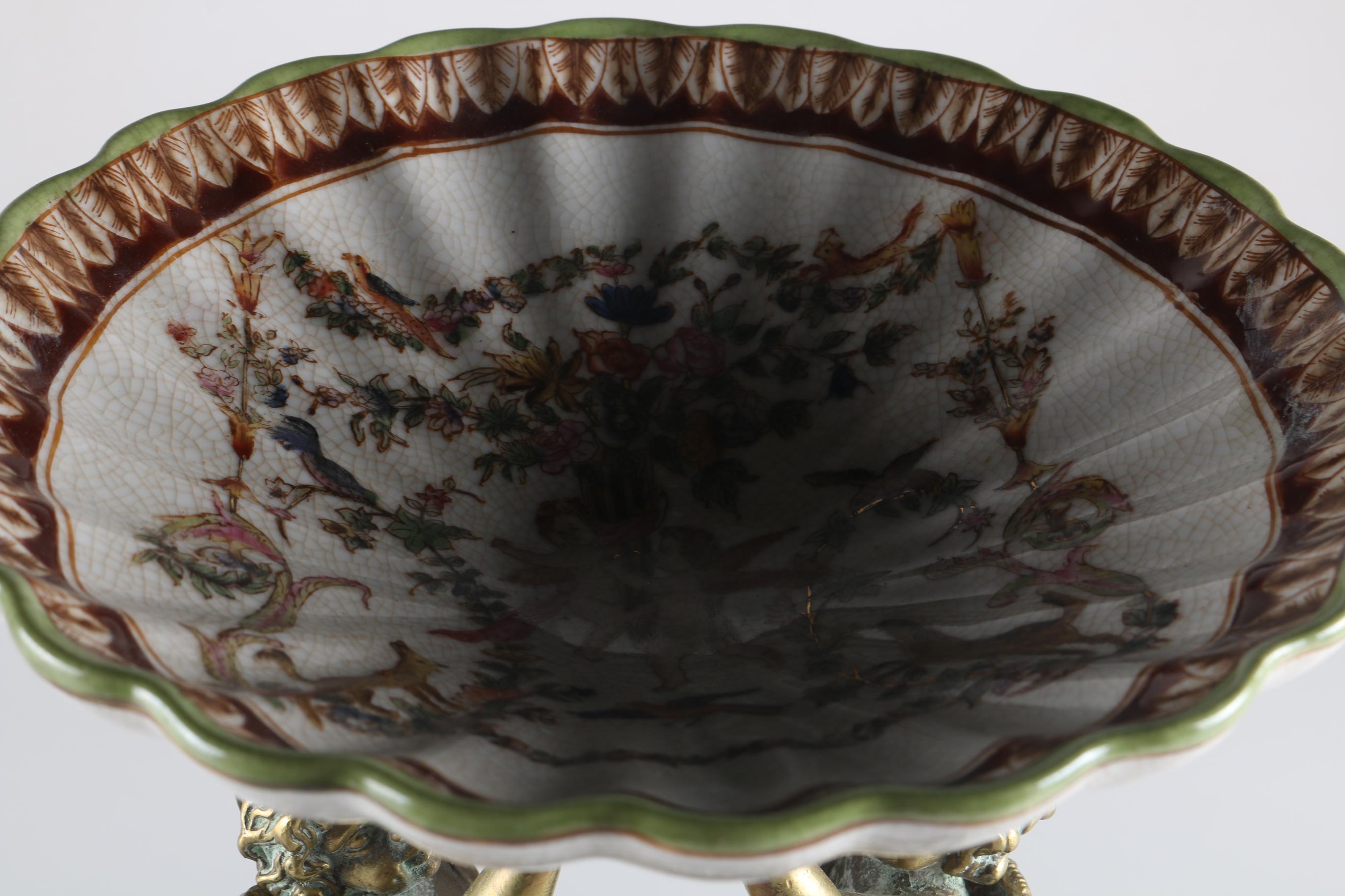 William Lowe Ceramic and Brass Cherub Tray