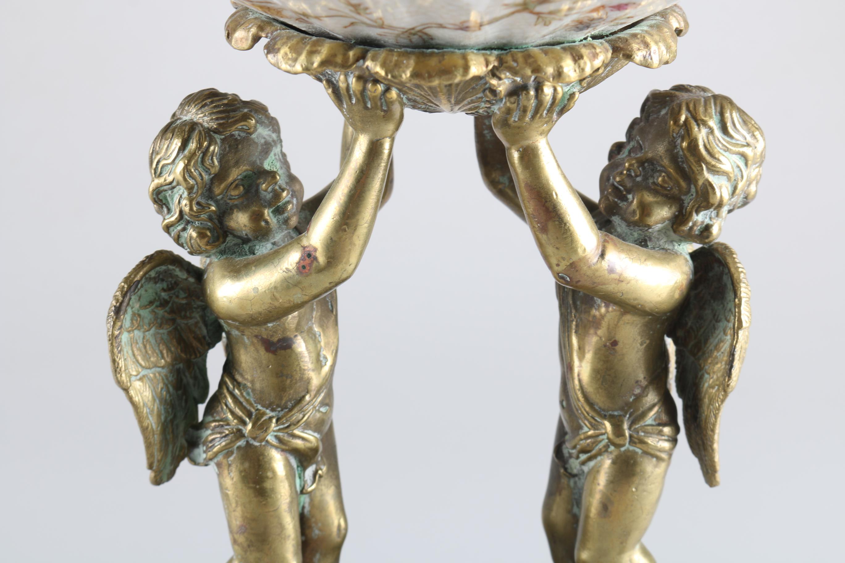 William Lowe Ceramic and Brass Cherub Tray