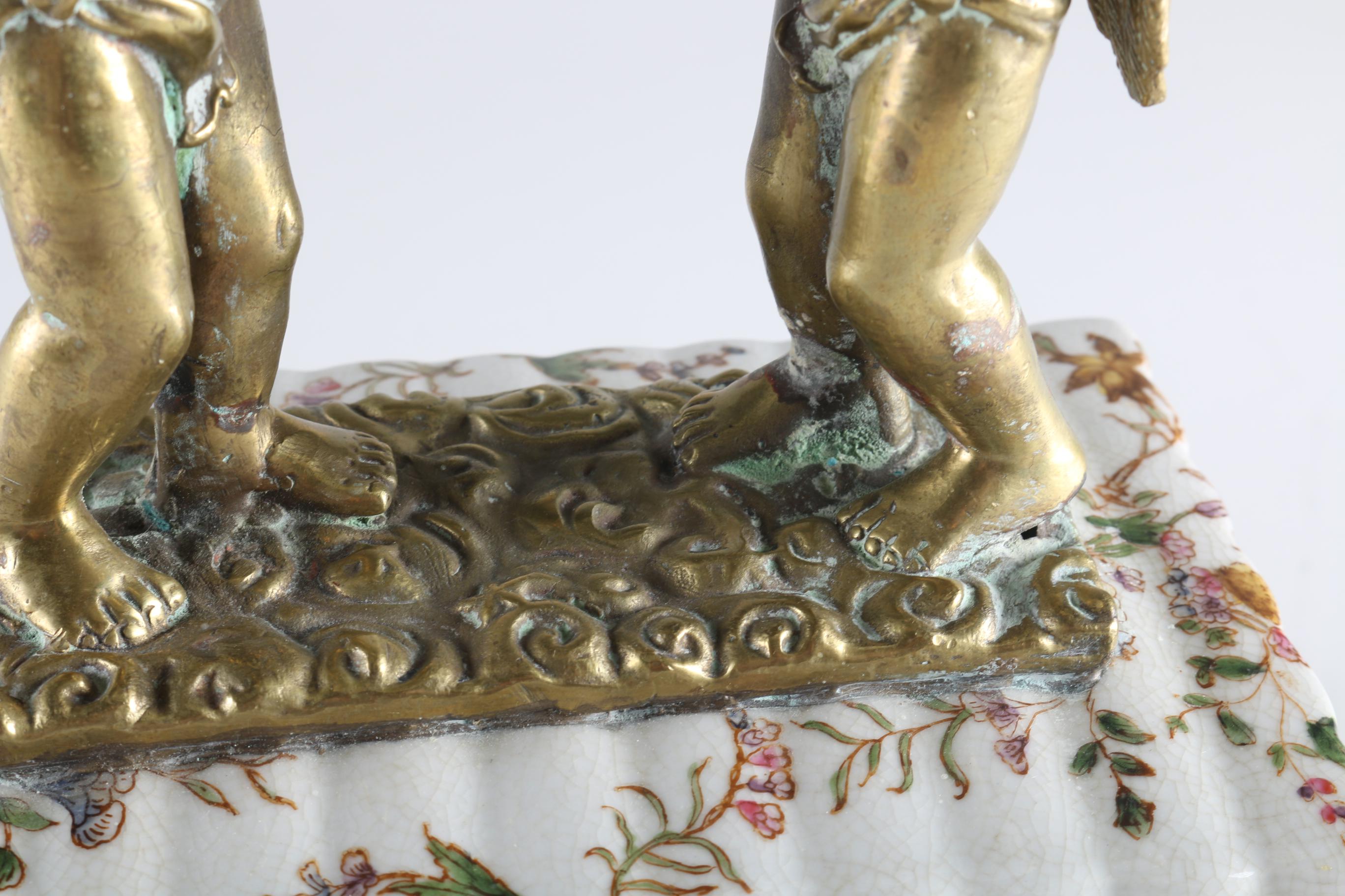 William Lowe Ceramic and Brass Cherub Tray