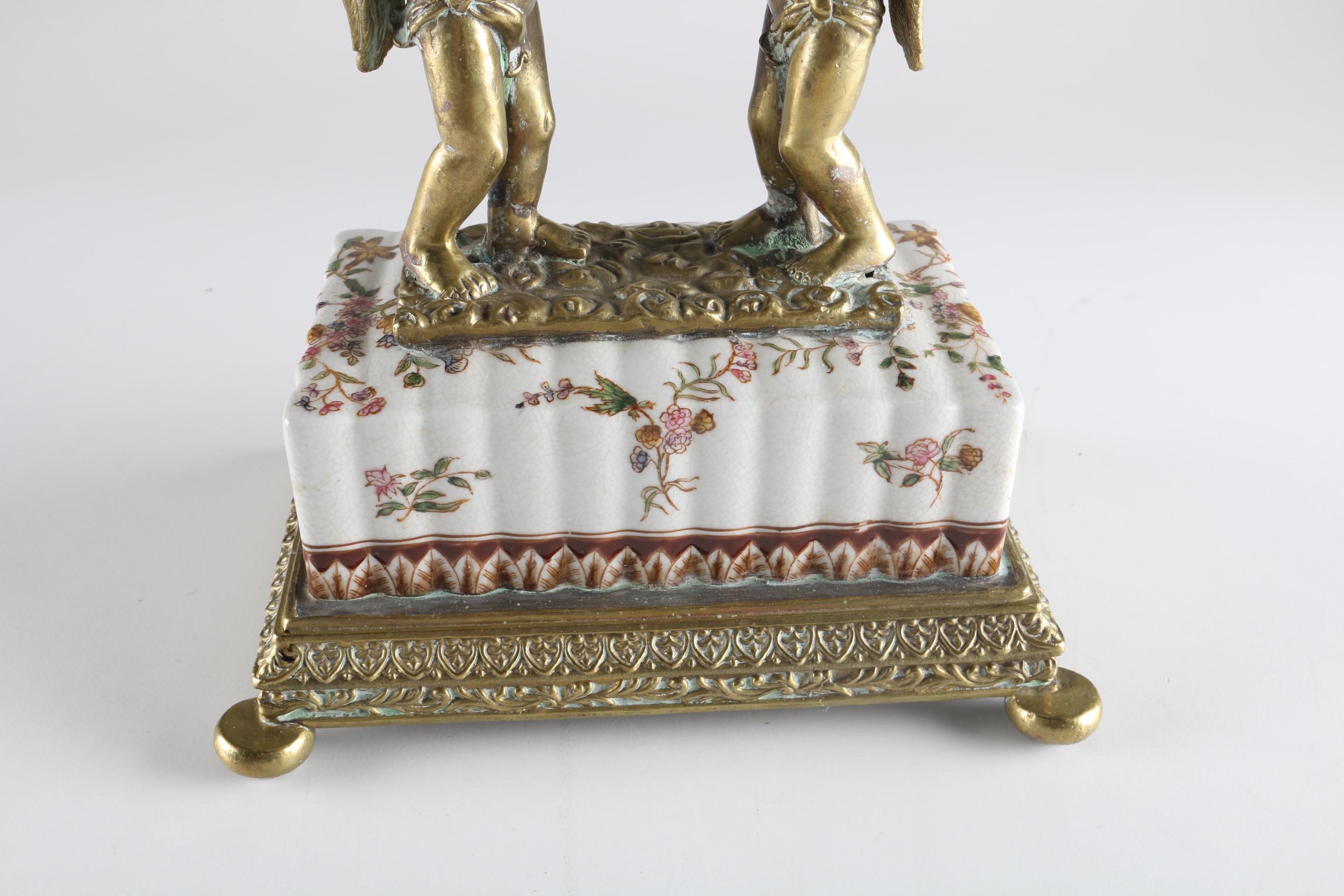 William Lowe Ceramic and Brass Cherub Tray