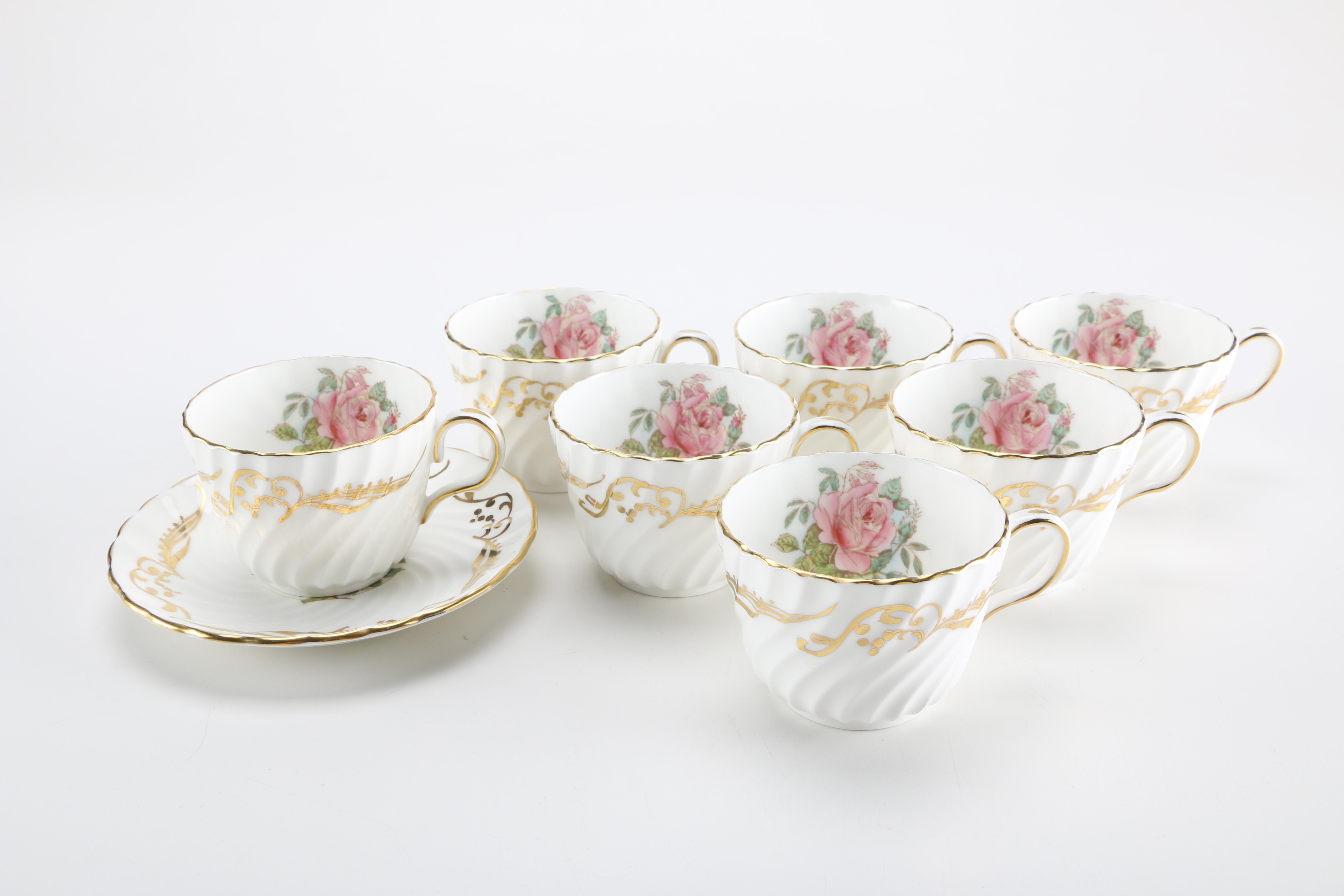 Aynsley Swirling Pink Rose Bone China Tea Set