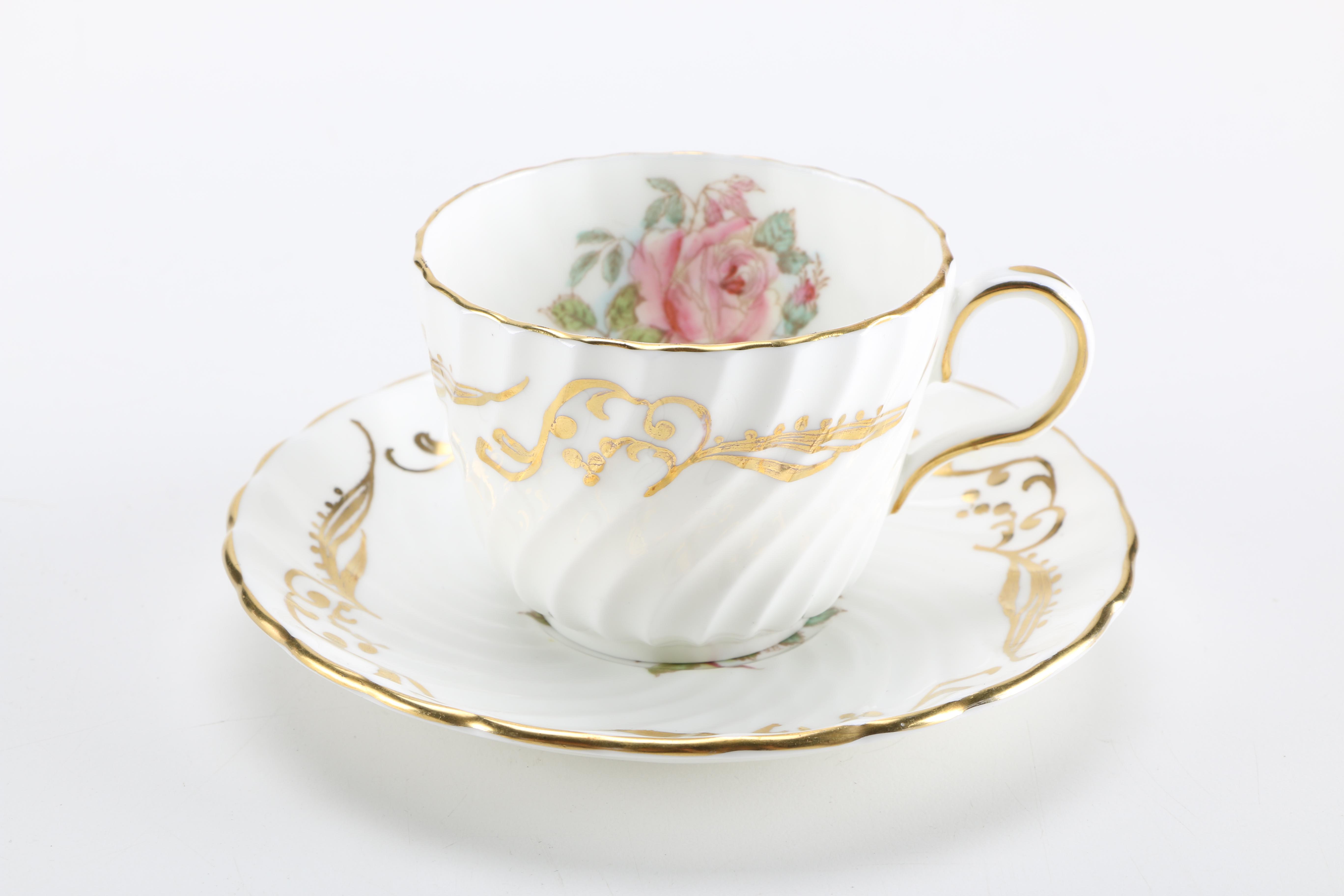 Aynsley Swirling Pink Rose Bone China Tea Set