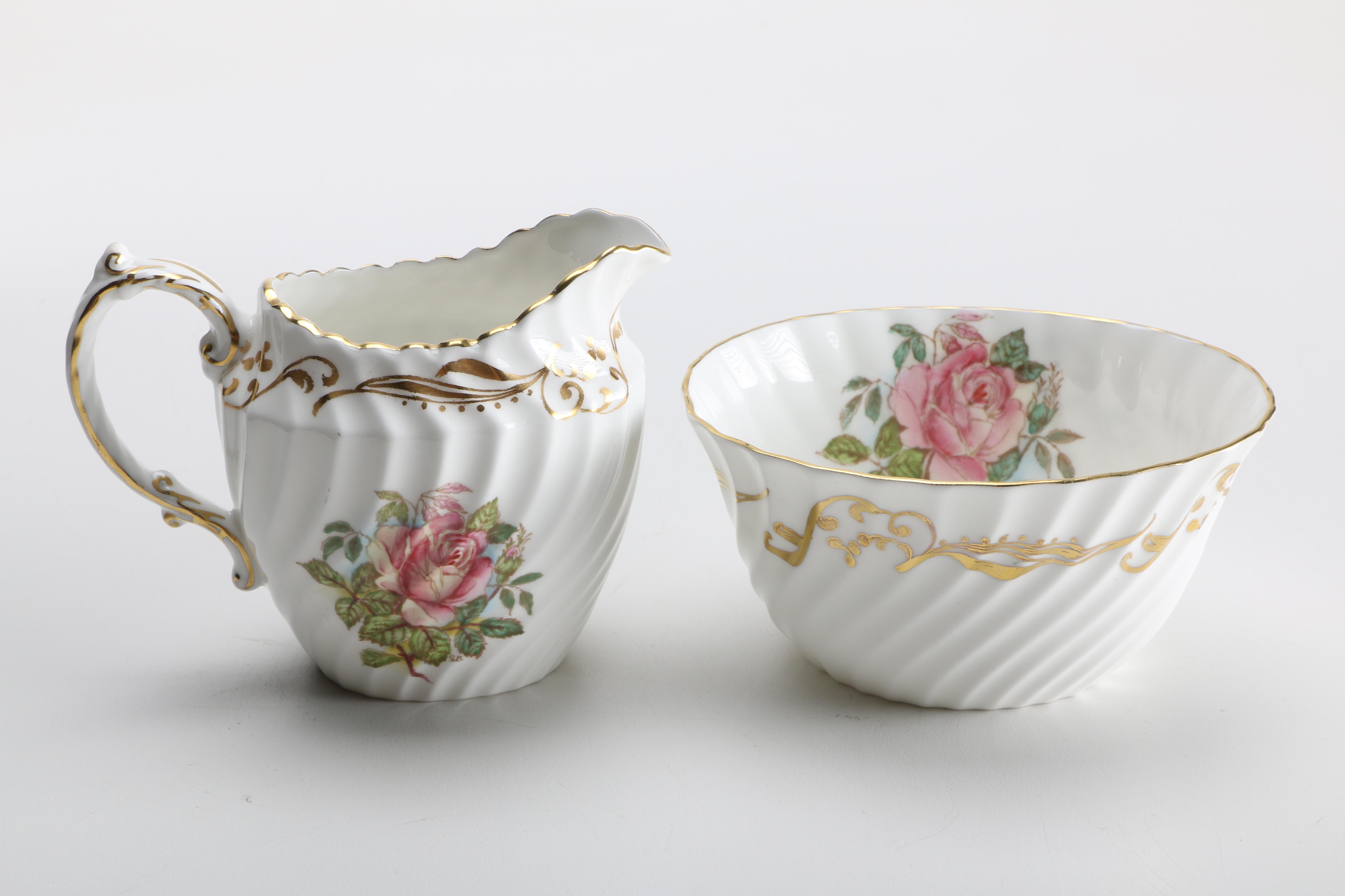 Aynsley Swirling Pink Rose Bone China Tea Set