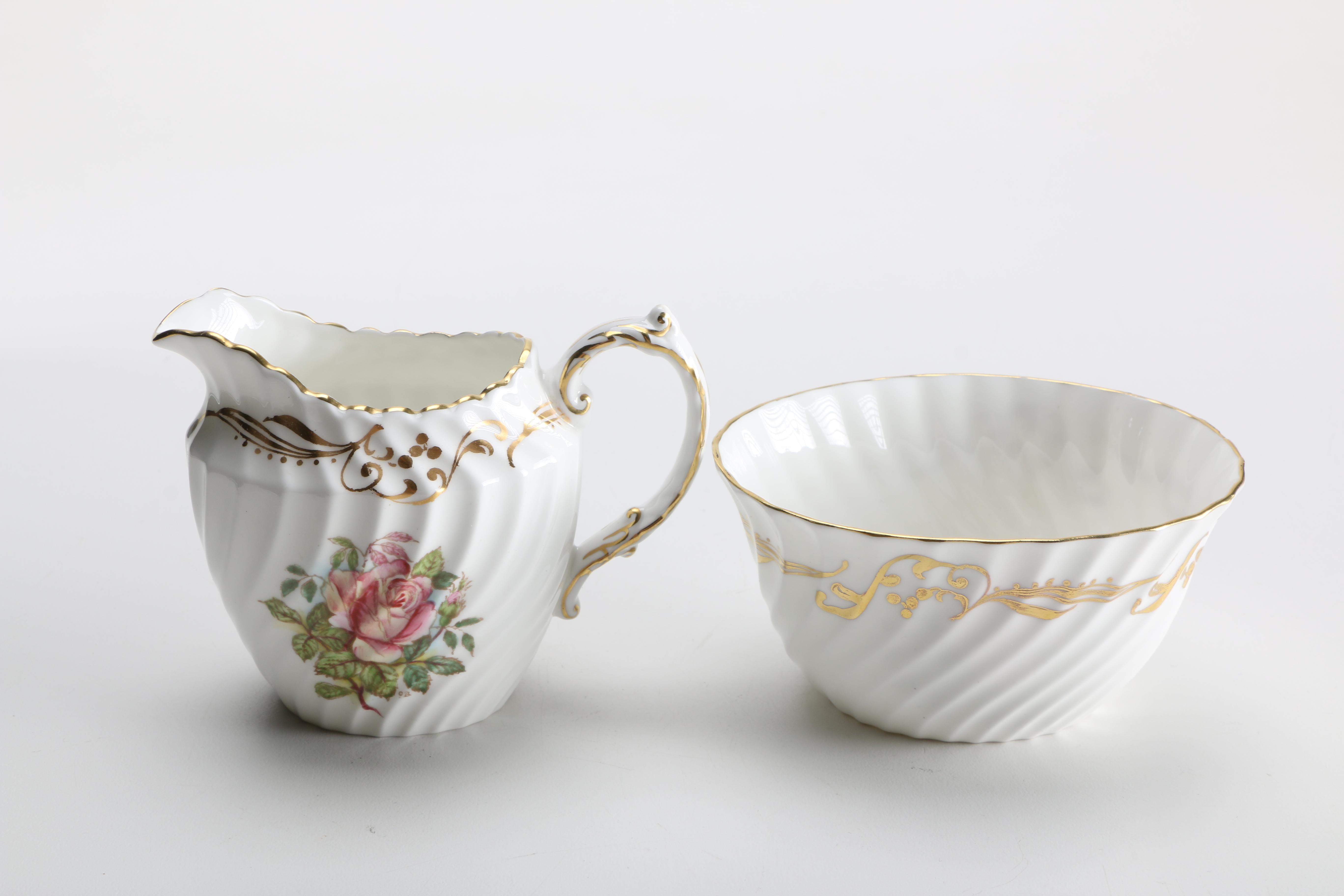 Aynsley Swirling Pink Rose Bone China Tea Set