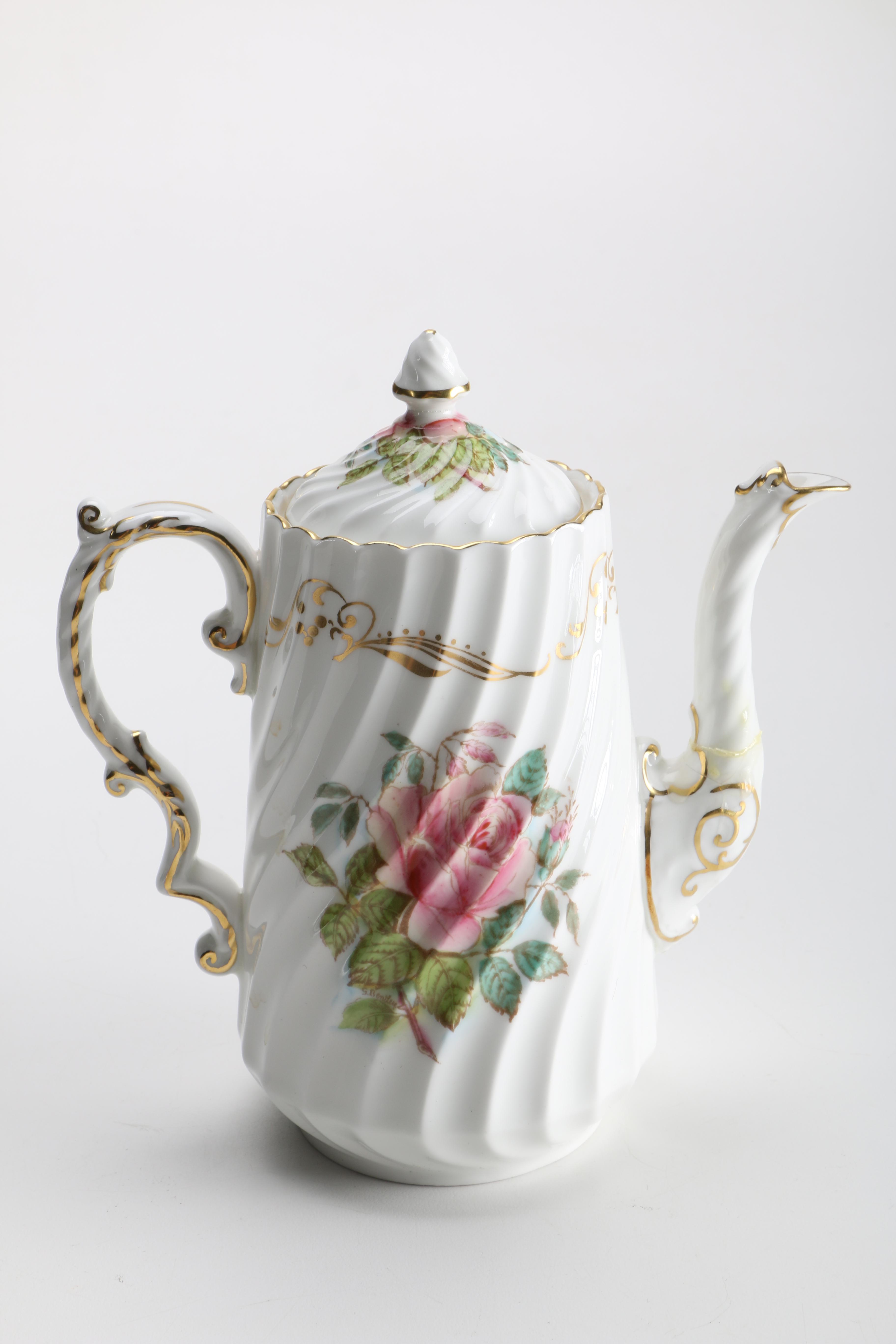 Aynsley Swirling Pink Rose Bone China Tea Set