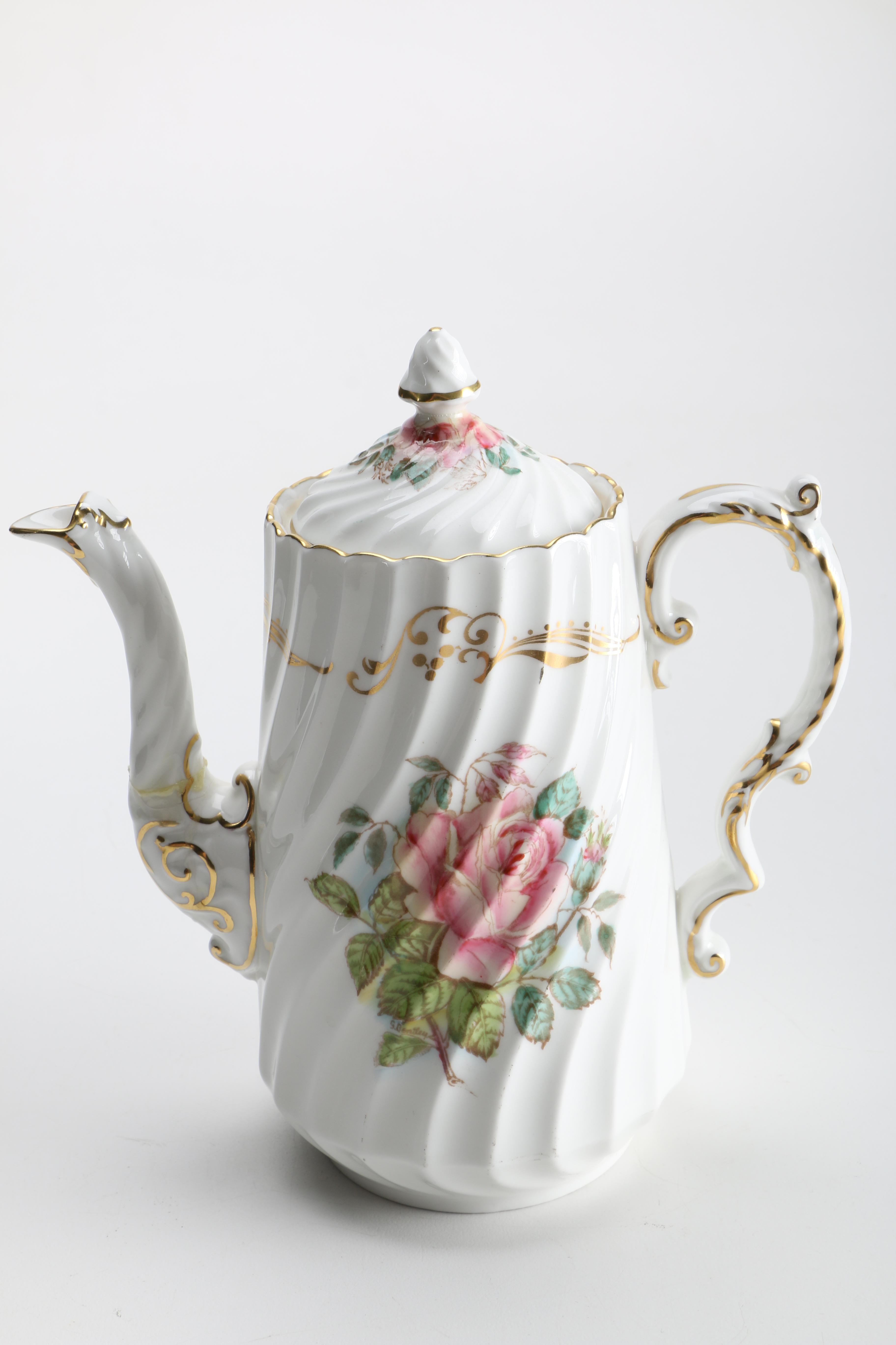 Aynsley Swirling Pink Rose Bone China Tea Set