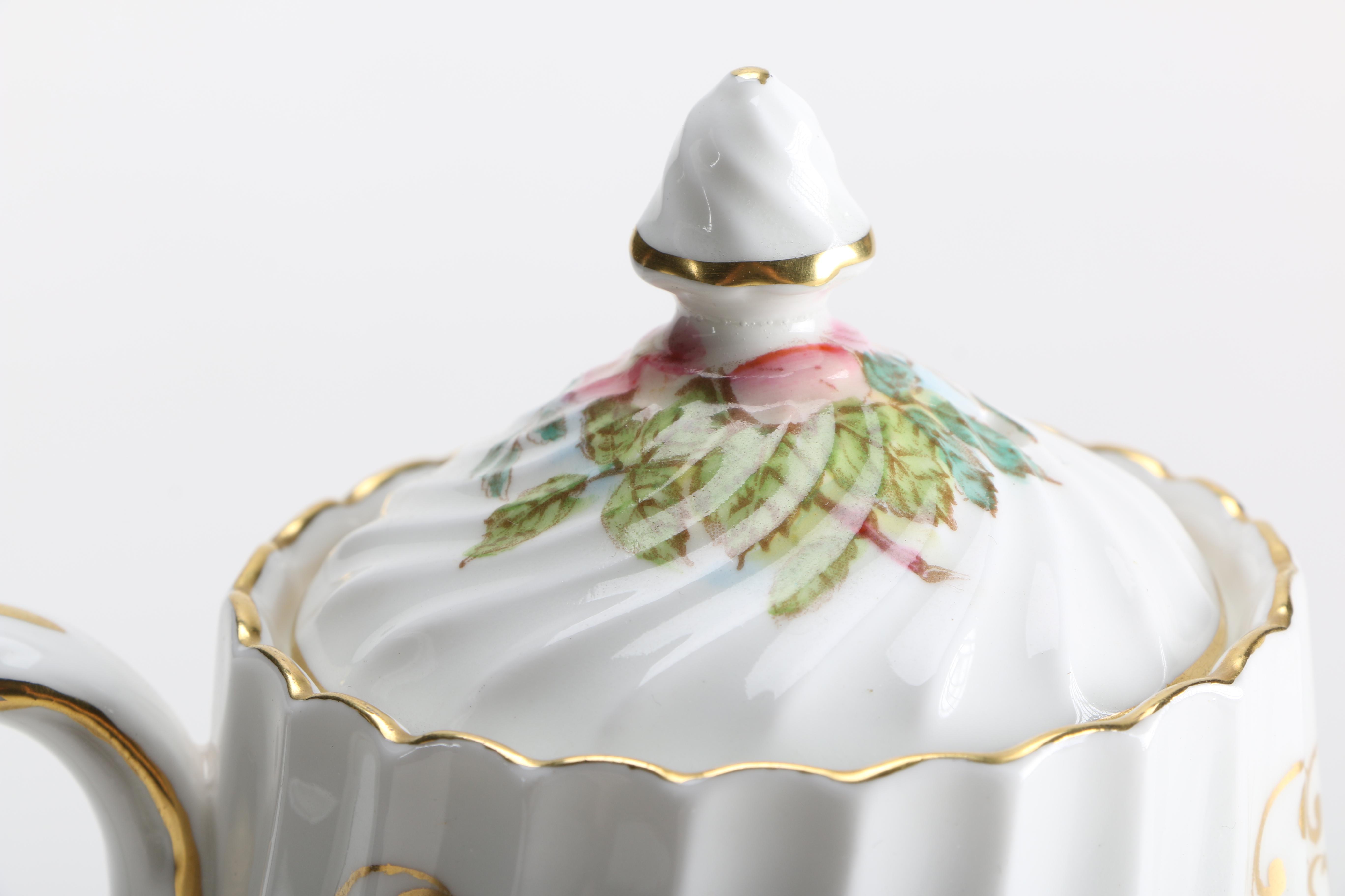 Aynsley Swirling Pink Rose Bone China Tea Set