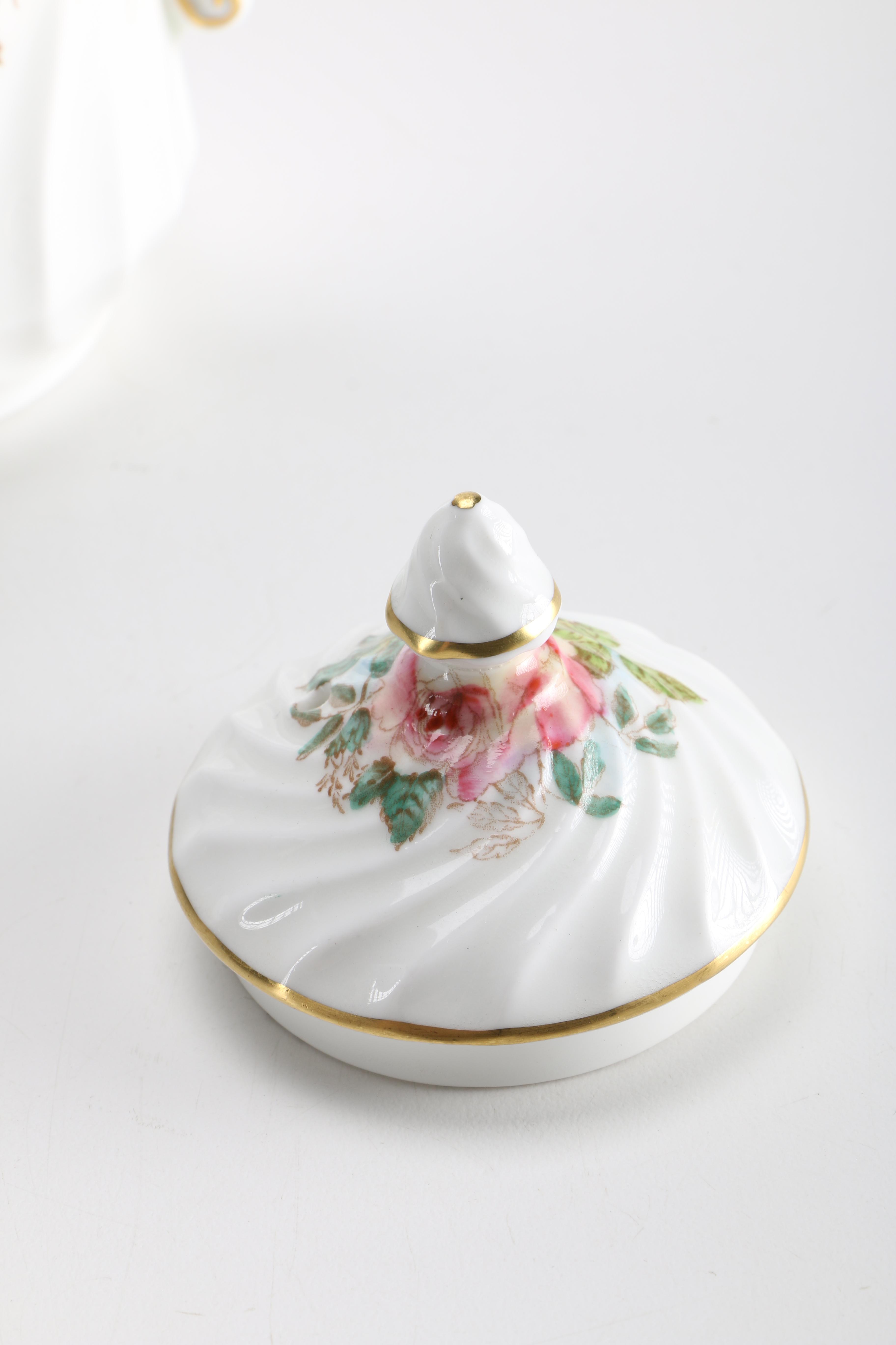 Aynsley Swirling Pink Rose Bone China Tea Set