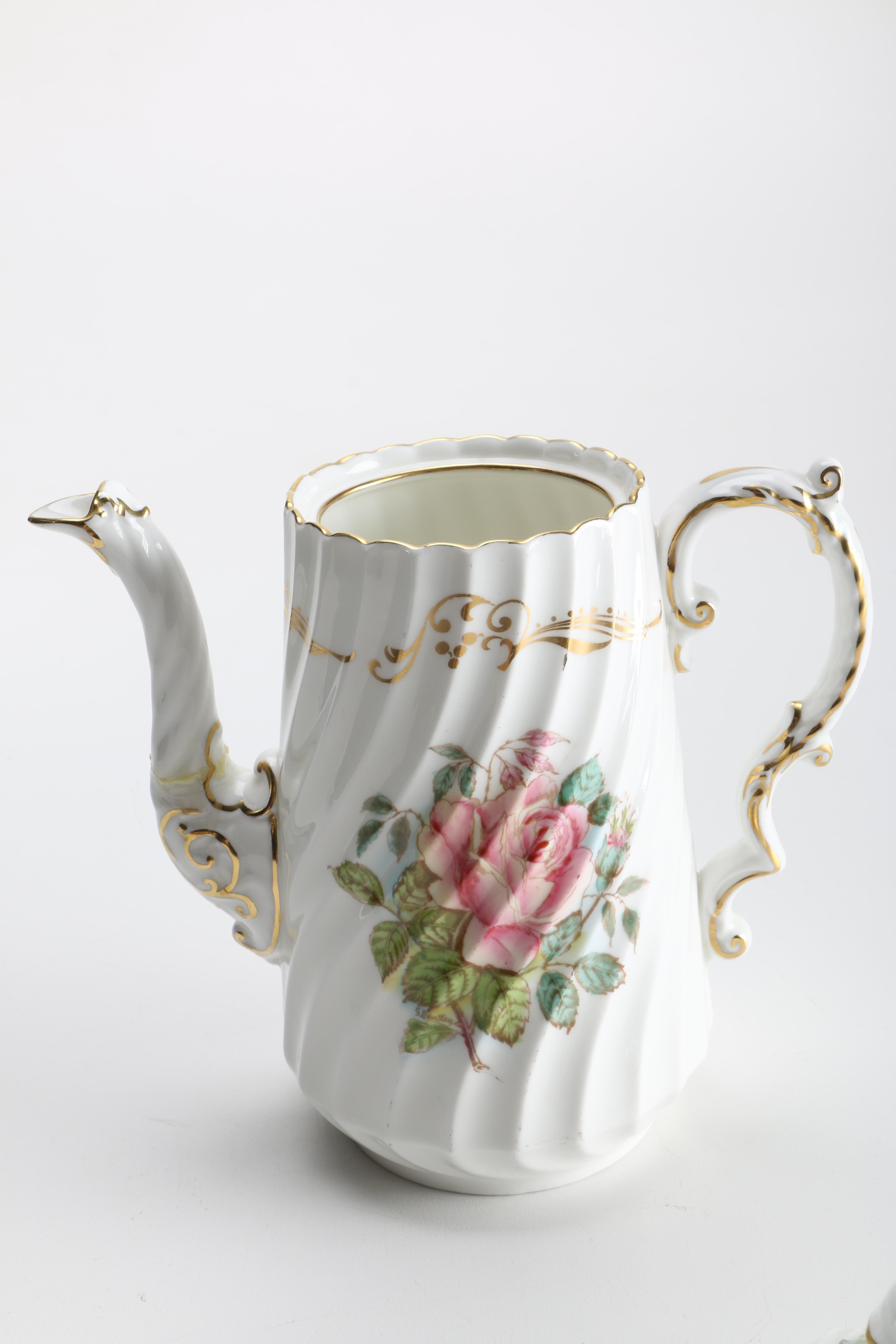 Aynsley Swirling Pink Rose Bone China Tea Set