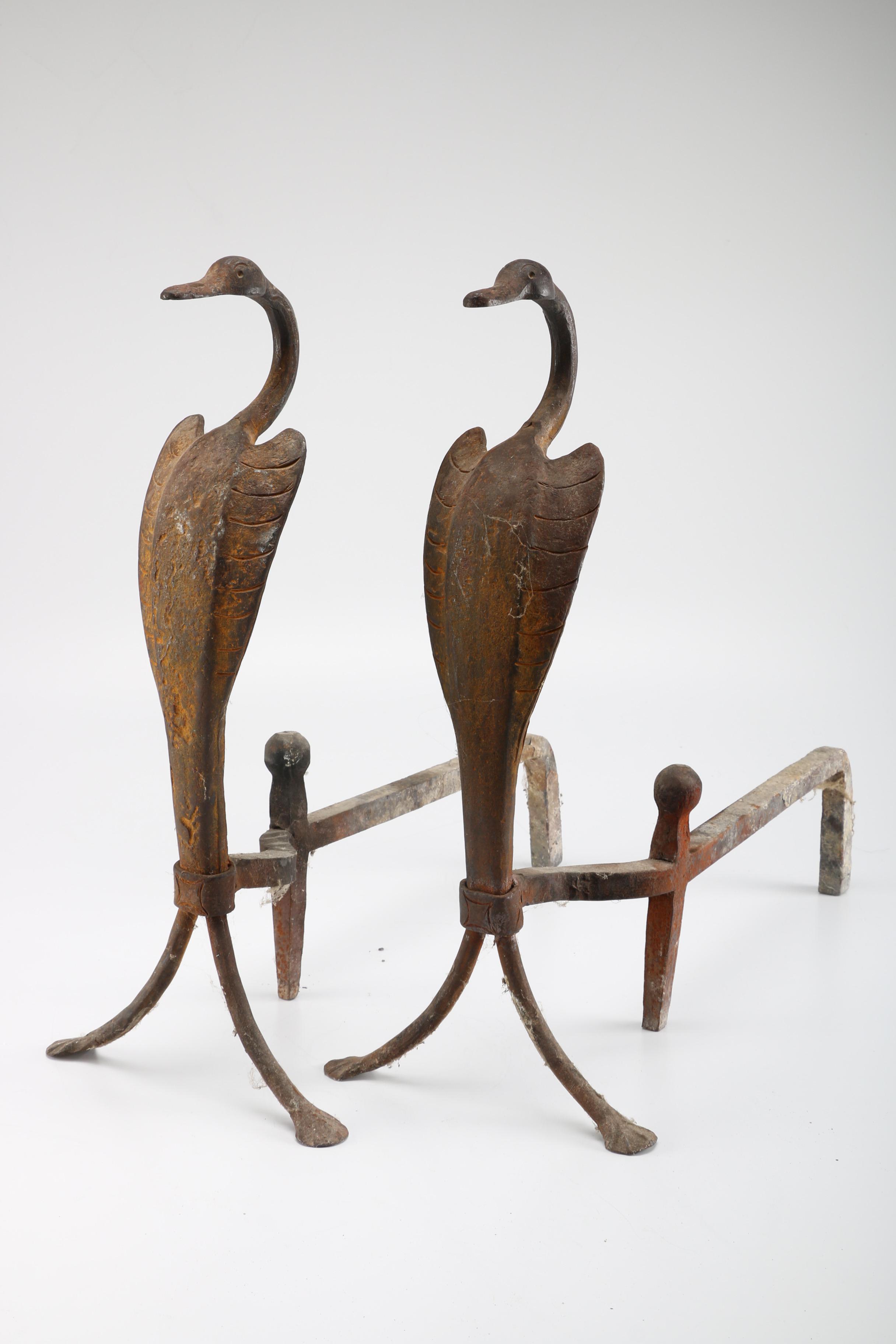 Cast Iron Bird Andirons