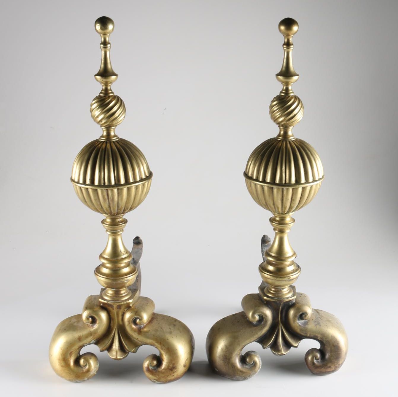 Pair of Antique Brass Fireplace Andirons