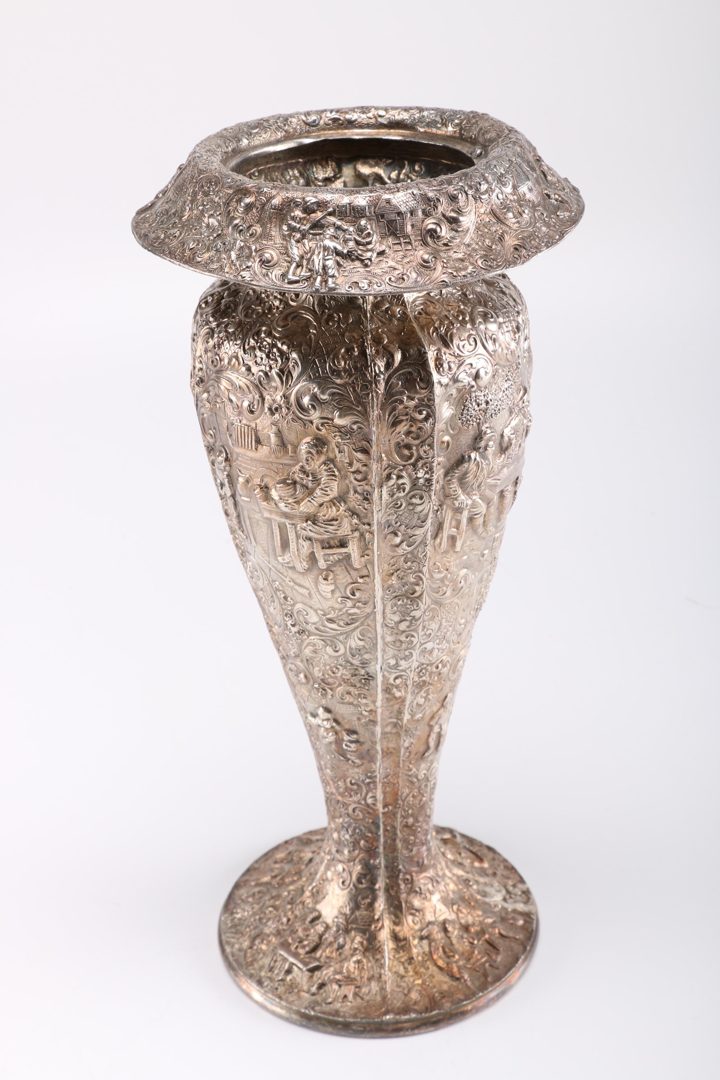 Antique Repoussé Silver Plate Vase