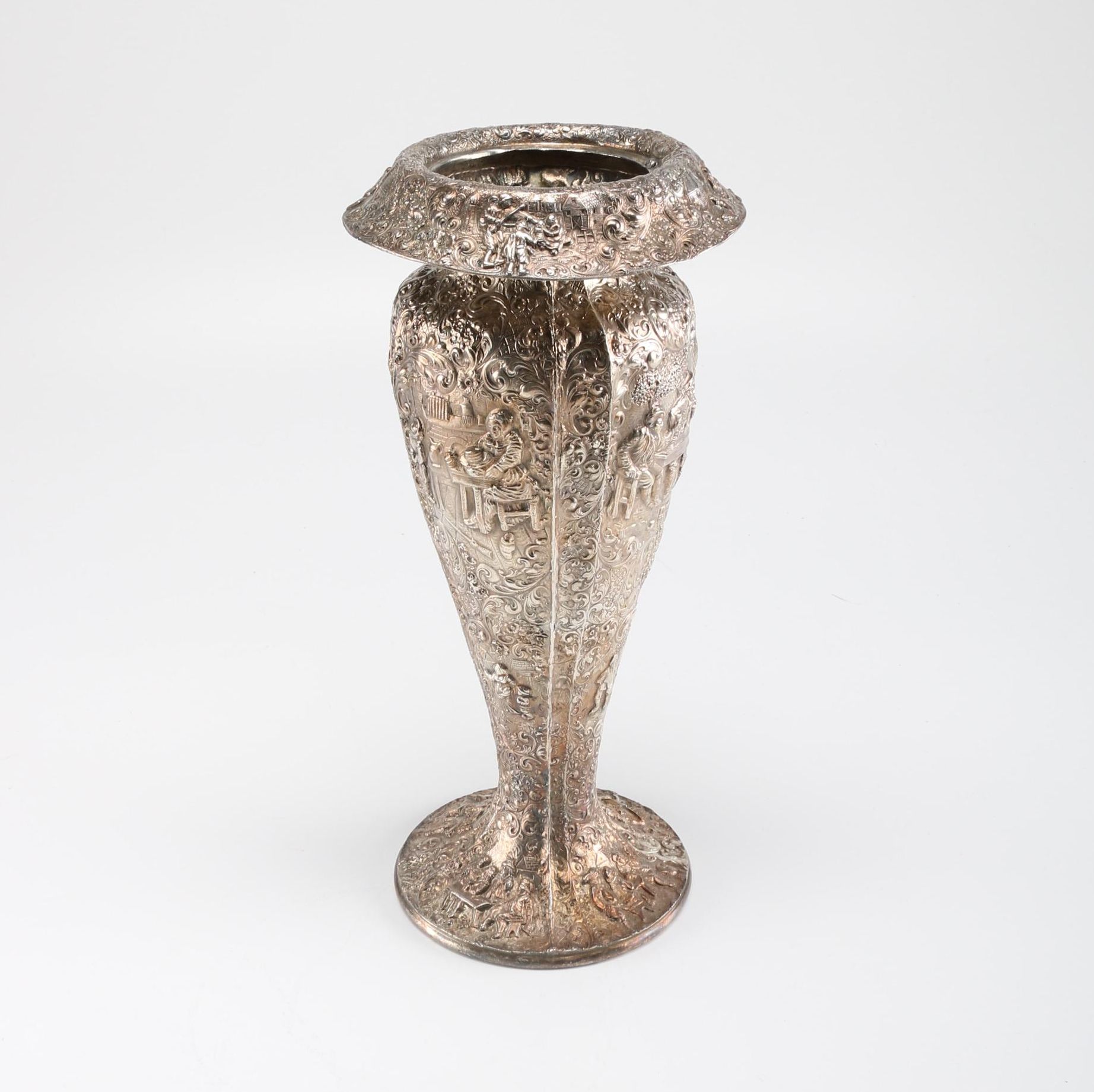 Antique Repoussé Silver Plate Vase