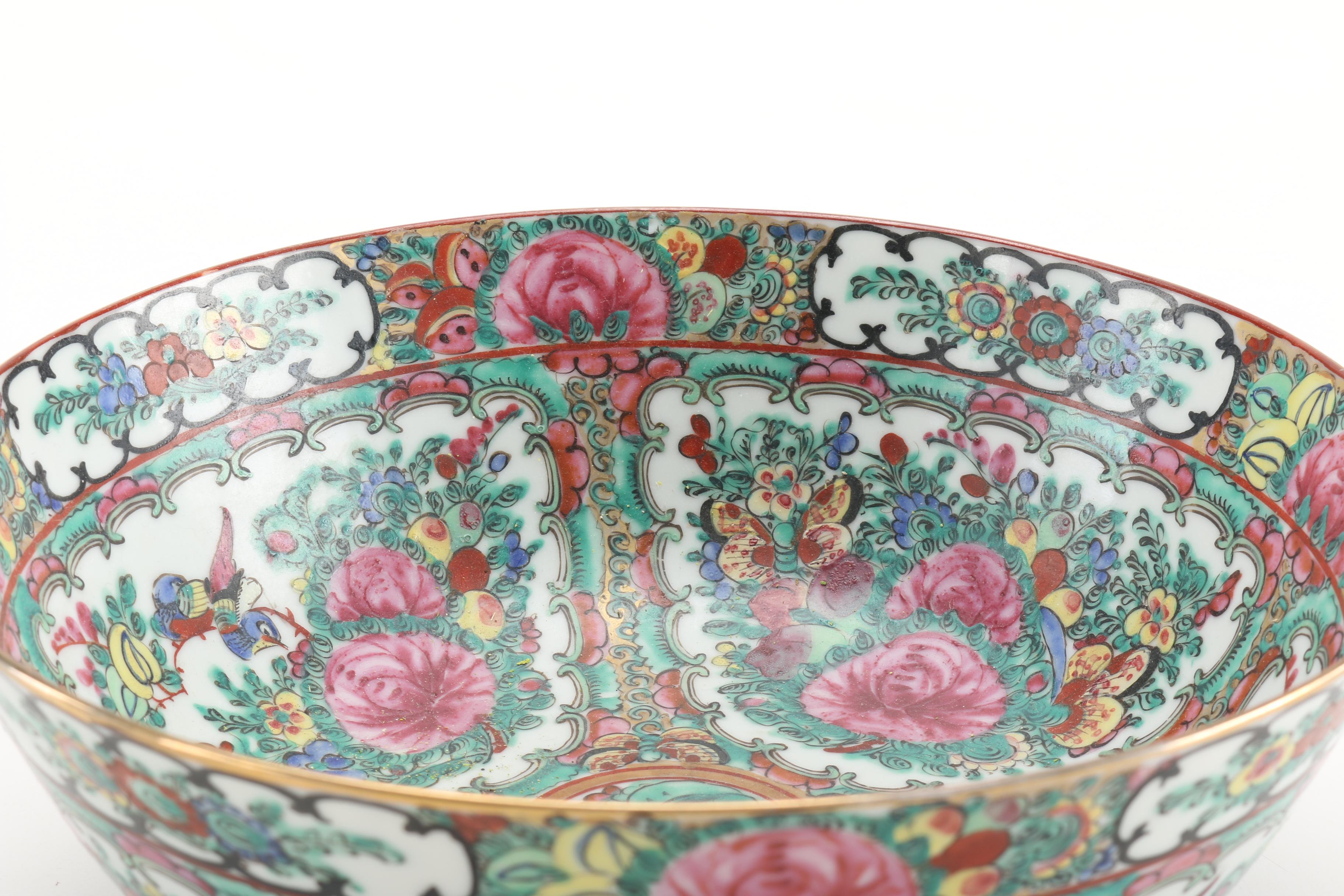 Chinese Vase, Bowl and Brass Candlesticks