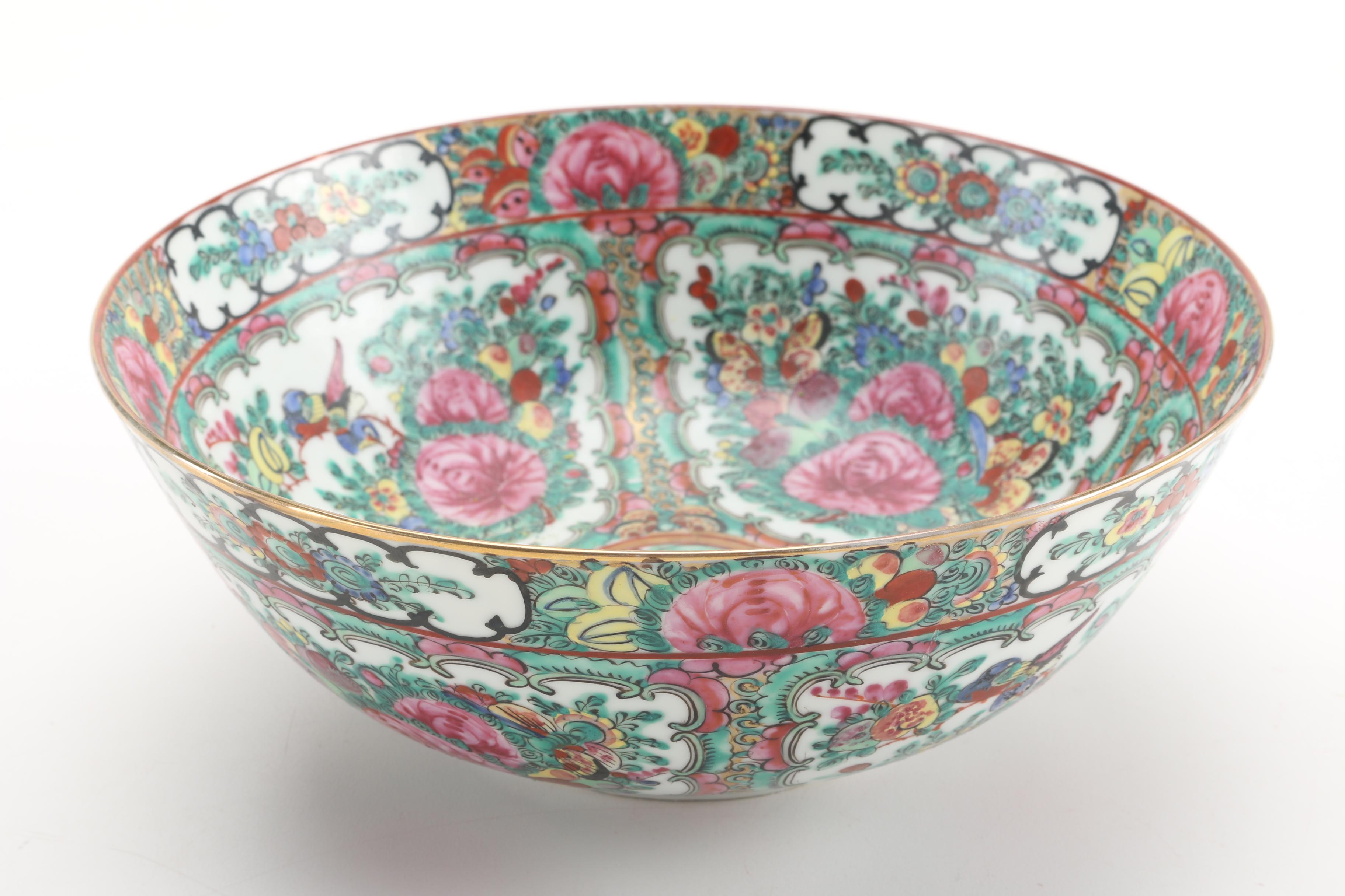 Chinese Vase, Bowl and Brass Candlesticks