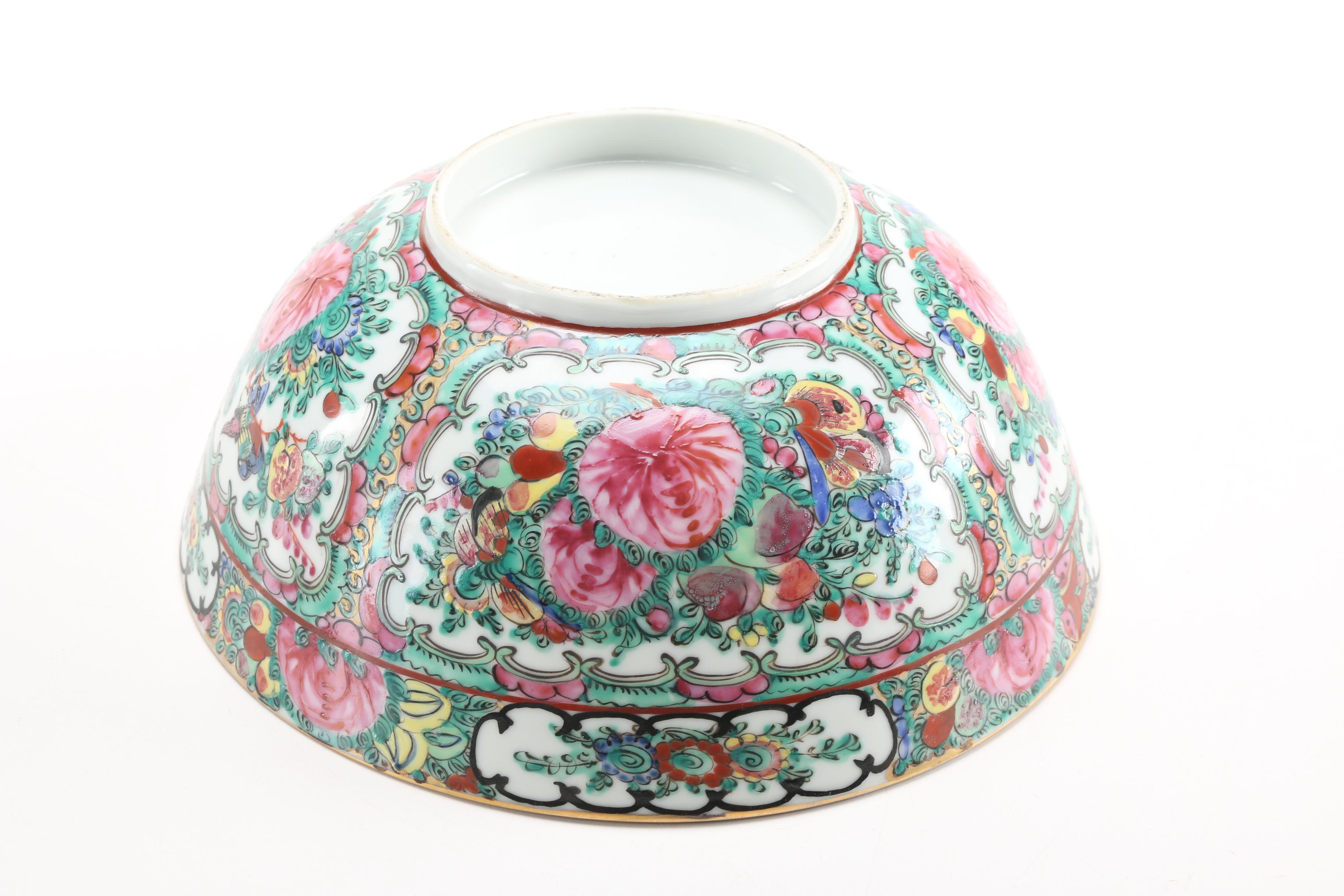 Chinese Vase, Bowl and Brass Candlesticks