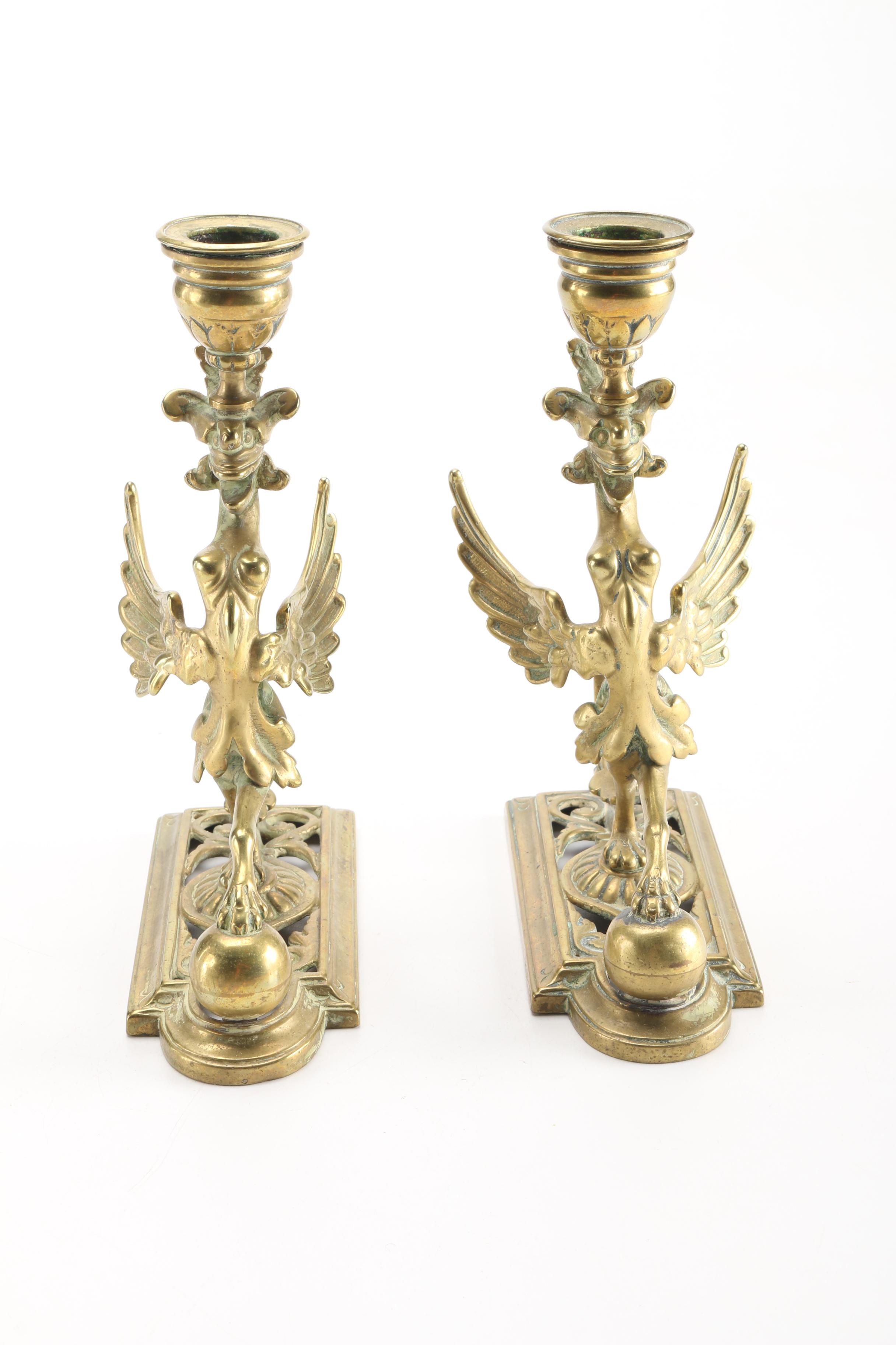 Chinese Vase, Bowl and Brass Candlesticks