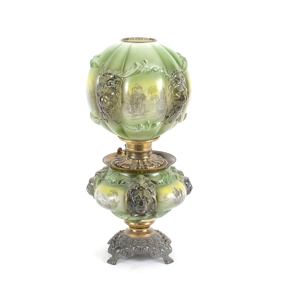 Lion Head Oil Parlor Lamp by Consolidated