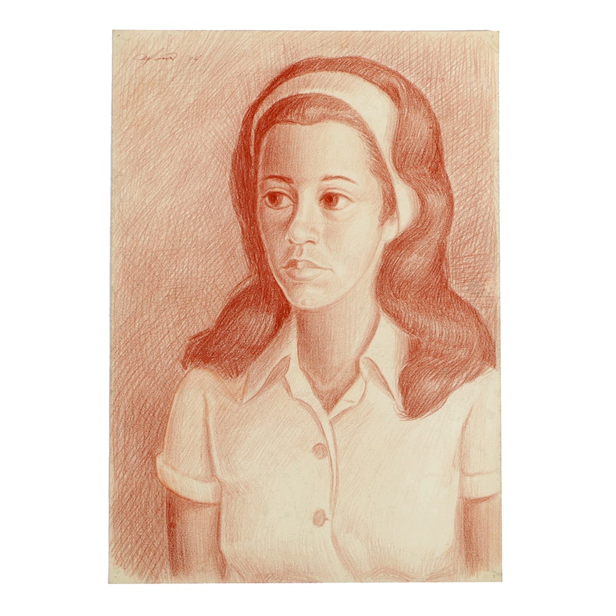 Ricardo Morin Sanguine Portrait on Paper "Teenager2"