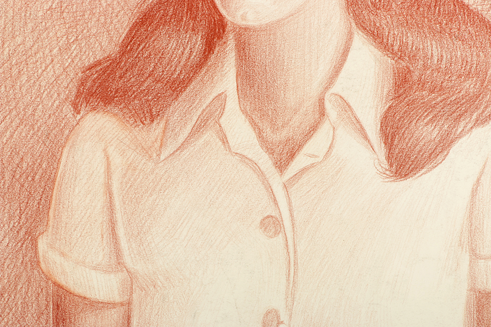 Ricardo Morin Sanguine Portrait on Paper "Teenager2"