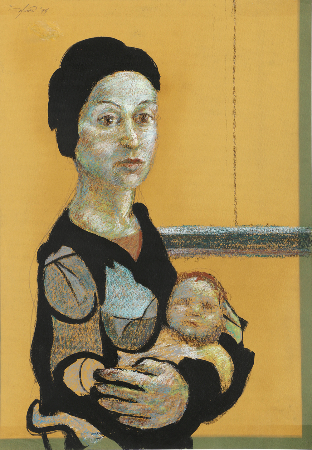 Ricardo Morin Ink and Pastel Drawing on Paper "Maternity"