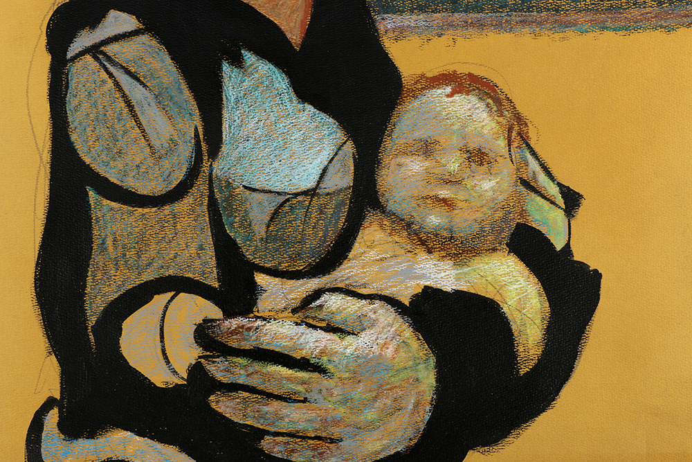 Ricardo Morin Ink and Pastel Drawing on Paper "Maternity"