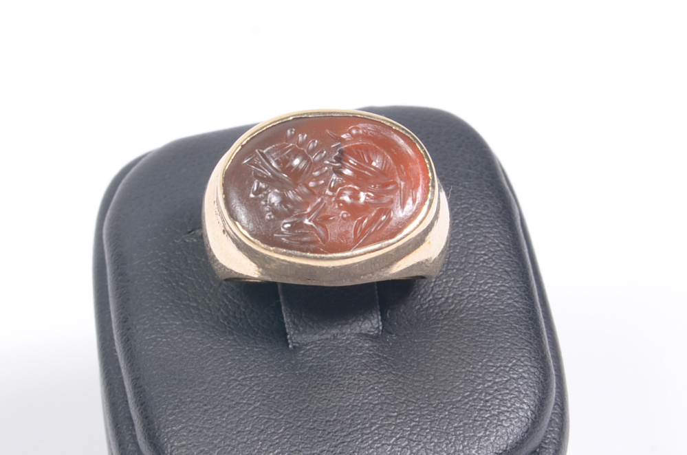 14K Gold and Onyx Roman Intaglio Ring