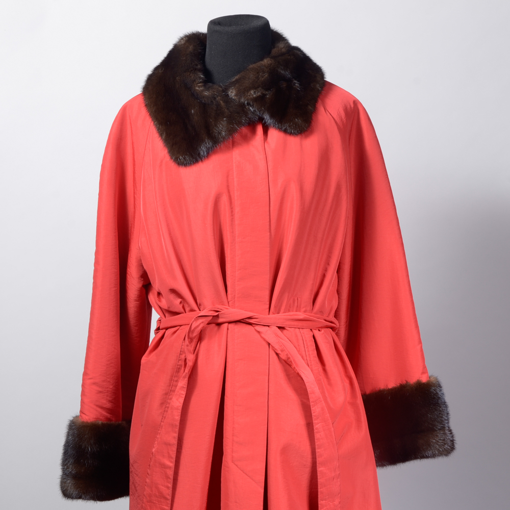 Black Diamond Mink Trimmed Coat with Full Removable Mink Lining.