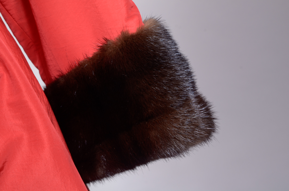 Black Diamond Mink Trimmed Coat with Full Removable Mink Lining.