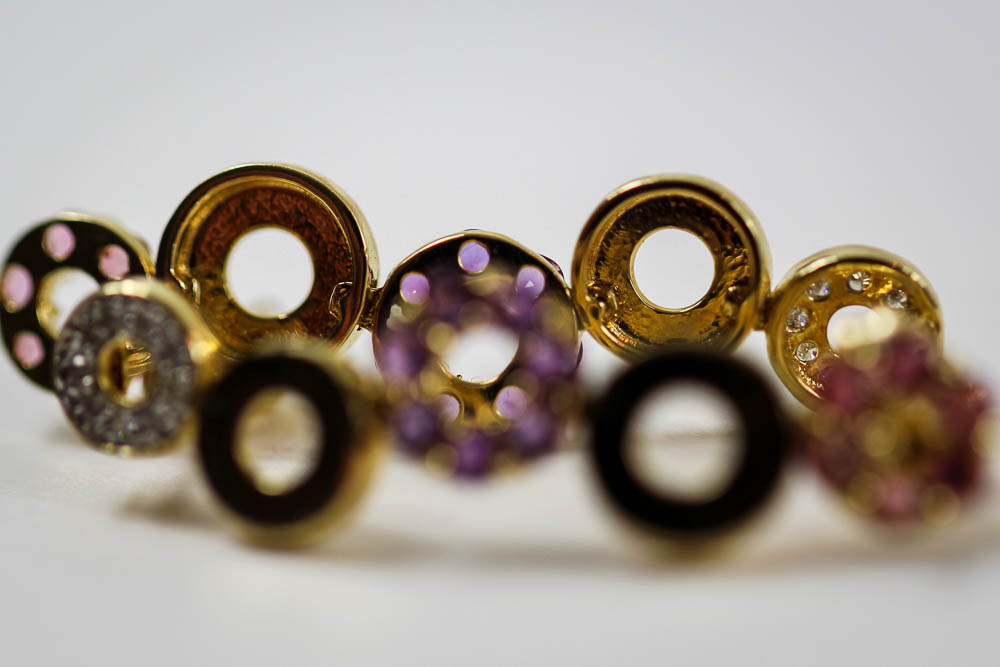 14K Yellow Gold Pink Tourmaline, Diamond, and Amethyst Earrings