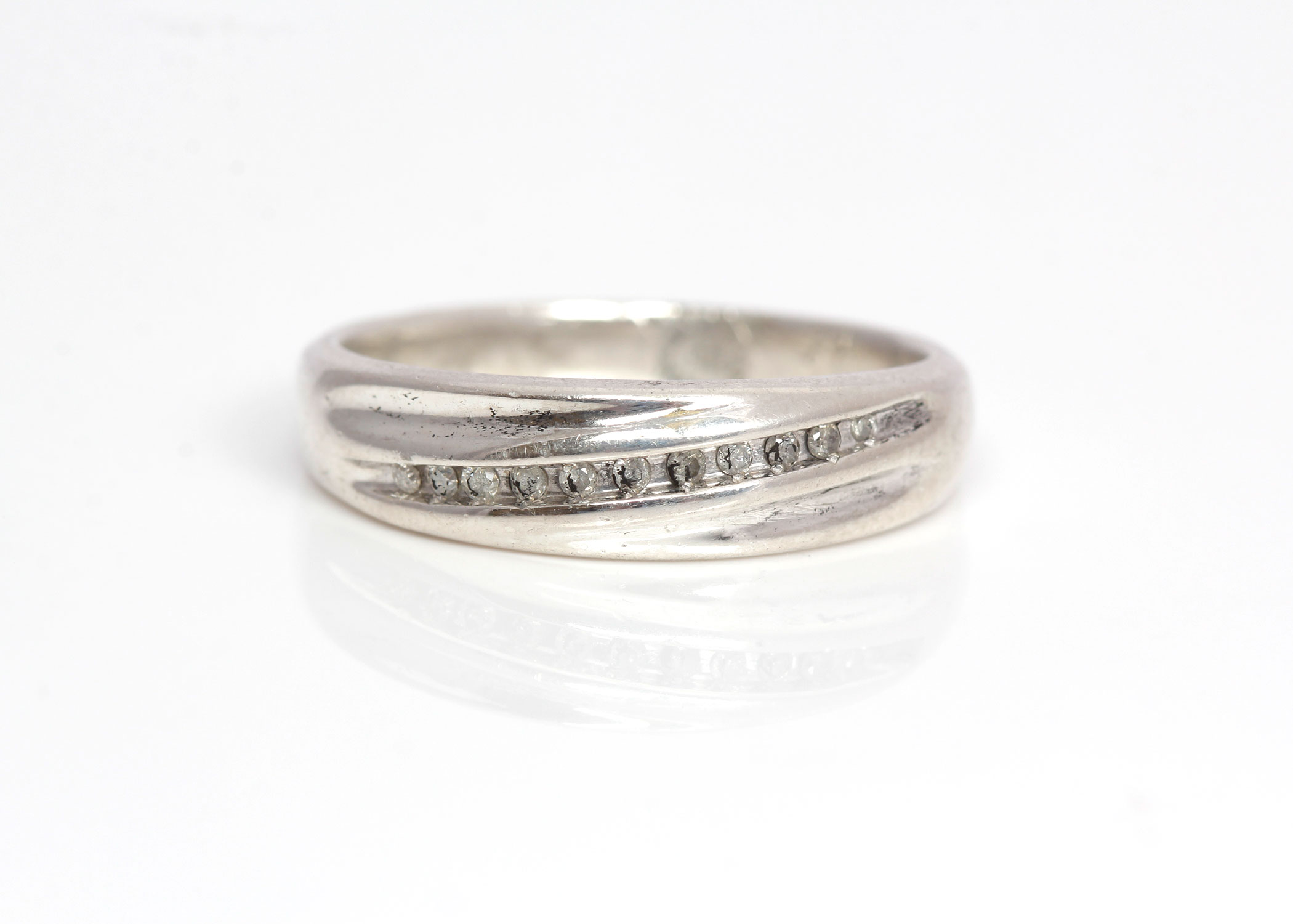 Mens Sterling Silver Diamond Band