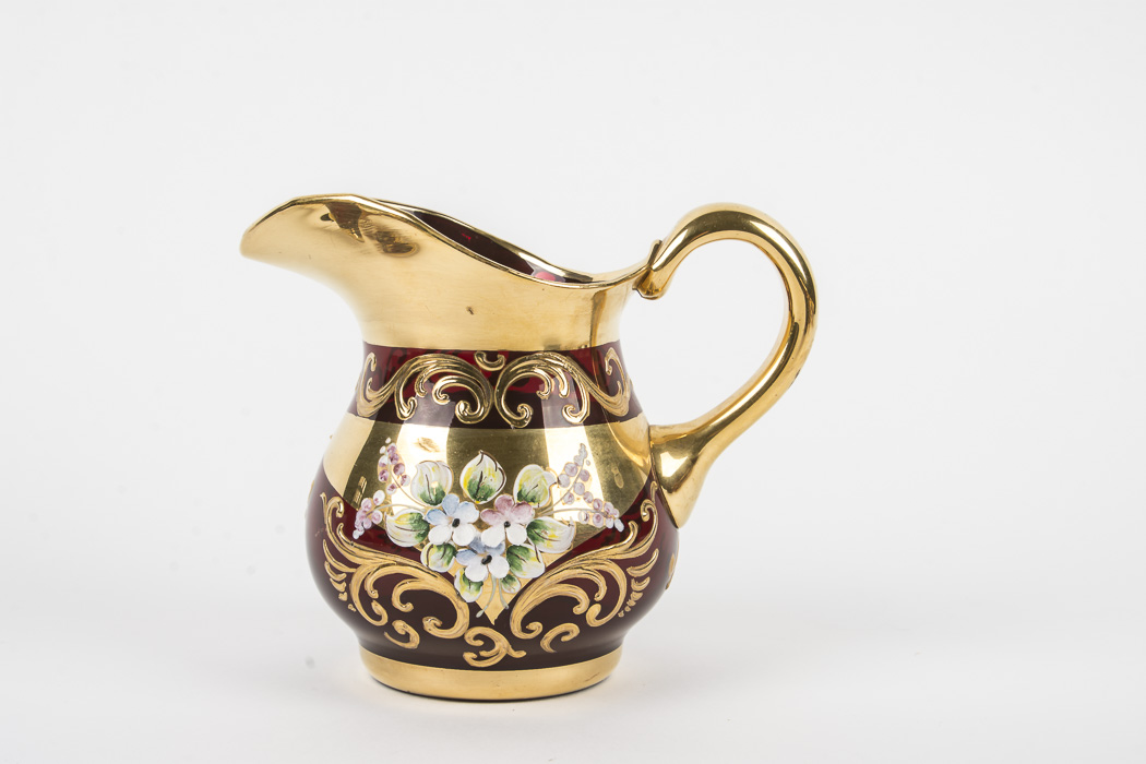 Gold-tone and Italian Murano Red Glass Tea Set