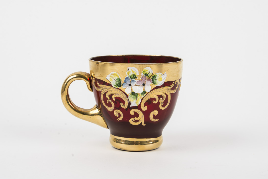Gold-tone and Italian Murano Red Glass Tea Set