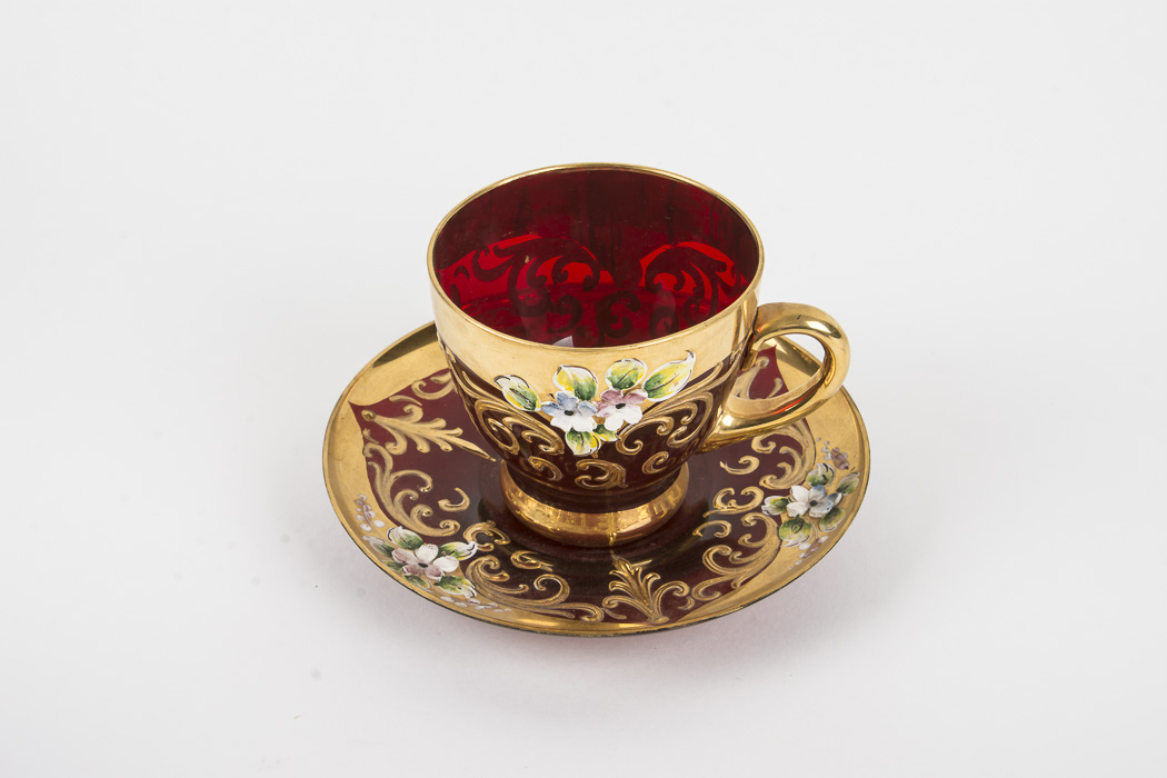 Gold-tone and Italian Murano Red Glass Tea Set