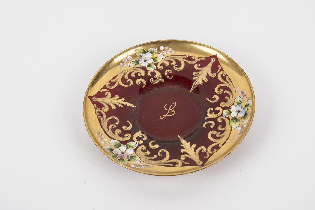 Gold-tone and Italian Murano Red Glass Tea Set