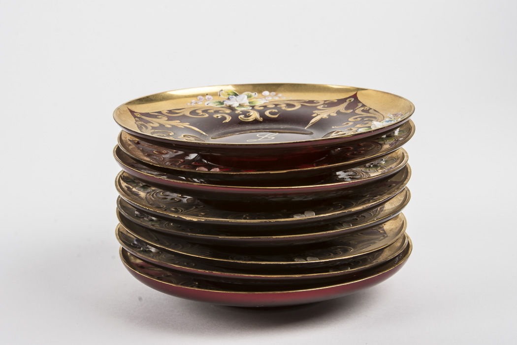 Gold-tone and Italian Murano Red Glass Tea Set