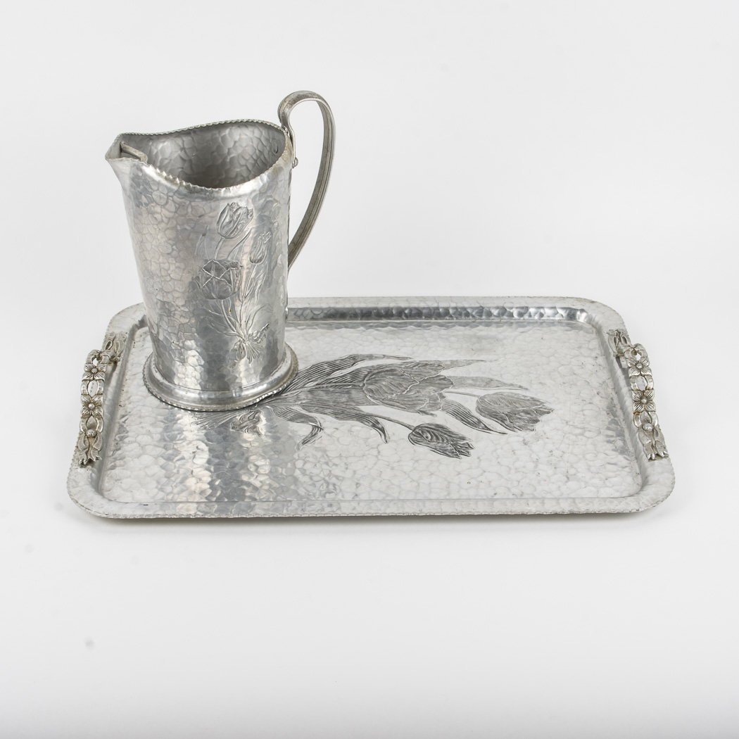 Rodney Kent Hand Wrought Aluminum Pitcher and Tray