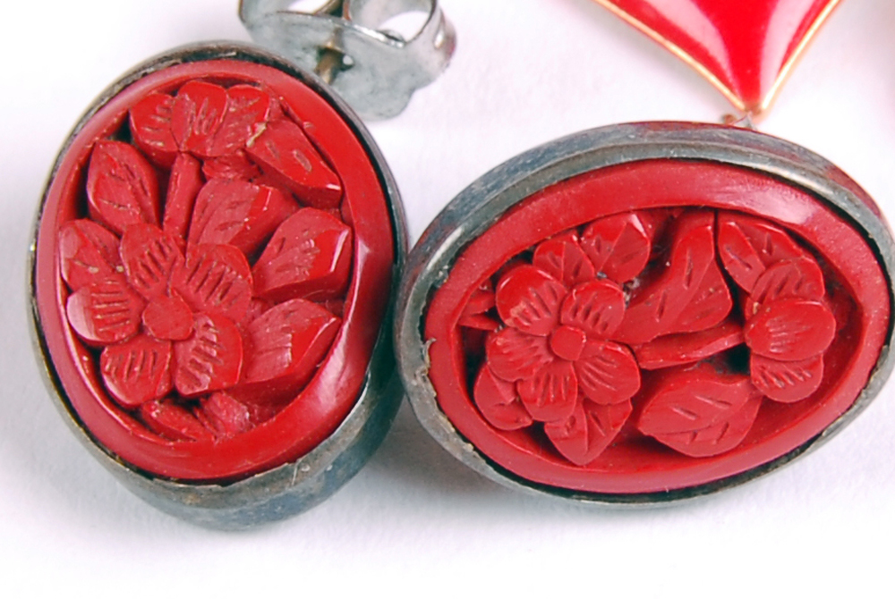 Laurel Burch Earrings, Murano Glass Necklace and Black and Red Jewelry