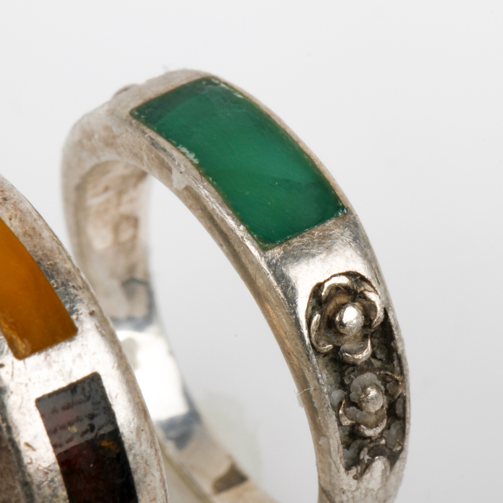 Collection of Inlaid Sterling Silver Rings
