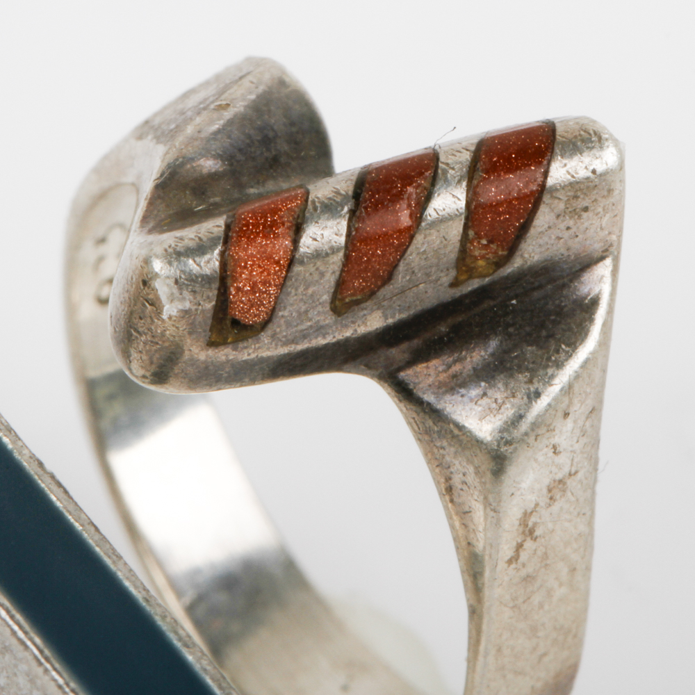 Collection of Inlaid Sterling Silver Rings