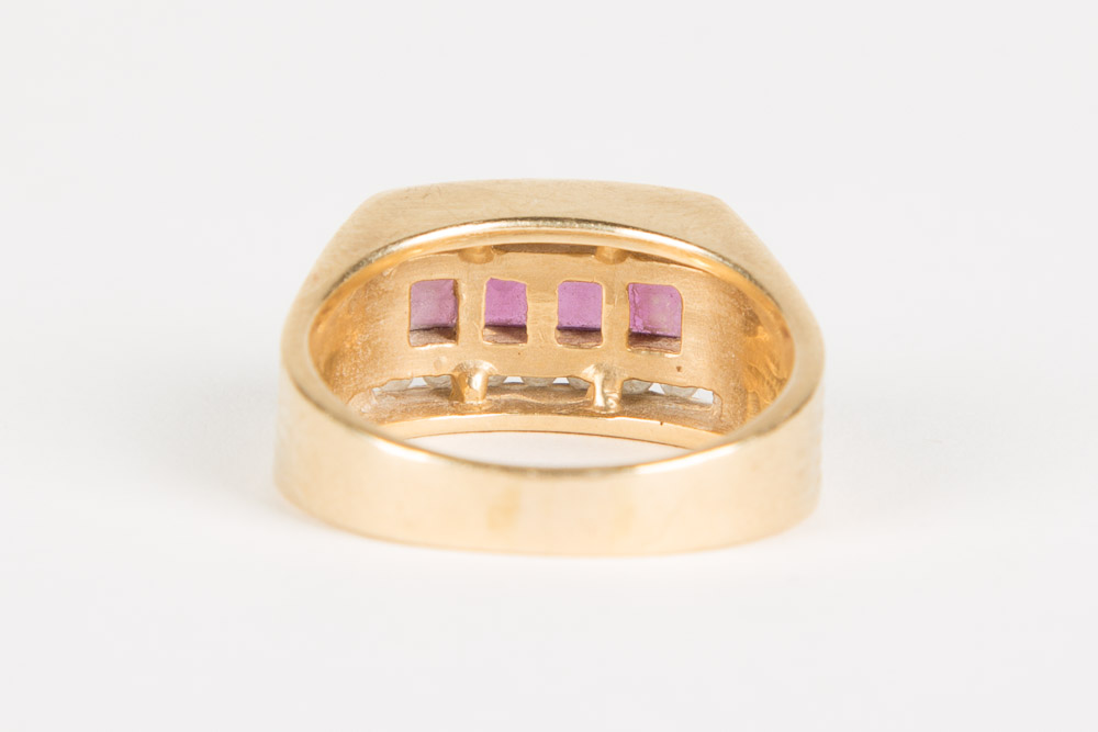 14K Gold Diamond And Ruby Mens Ring